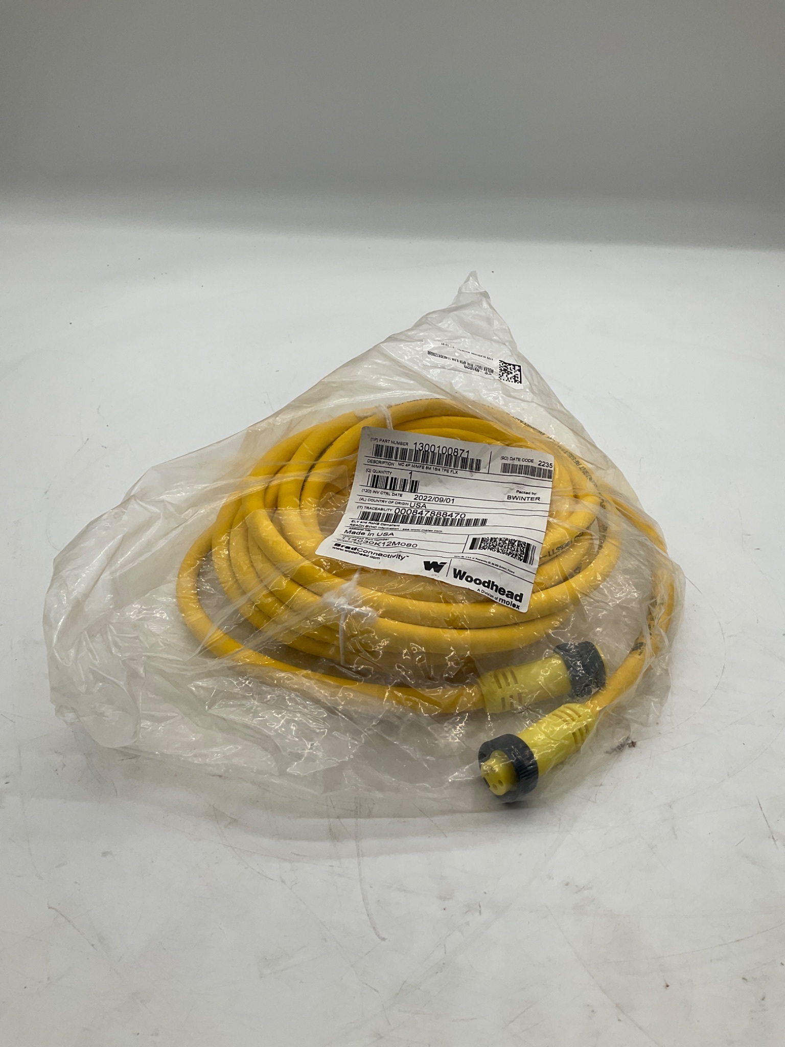 Woodhead 1300100871 Mini-Change 4-Pole Male/Female 8M Cordset NEW 0