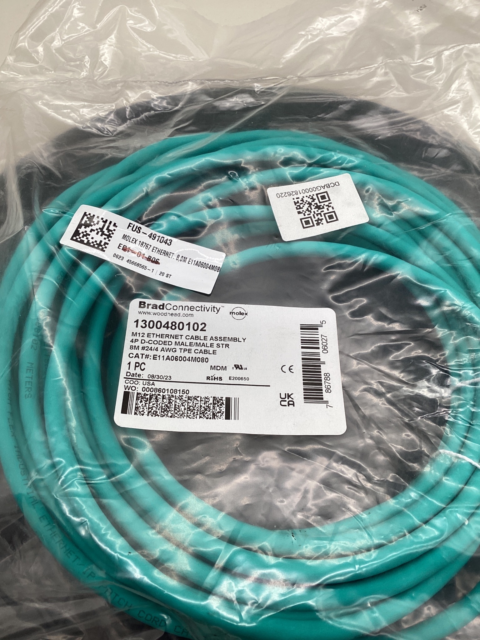 BRAD CONNECTIVITY E11A06004M080 M12 D-Coded Ethernet Cordset 8M NEW 1