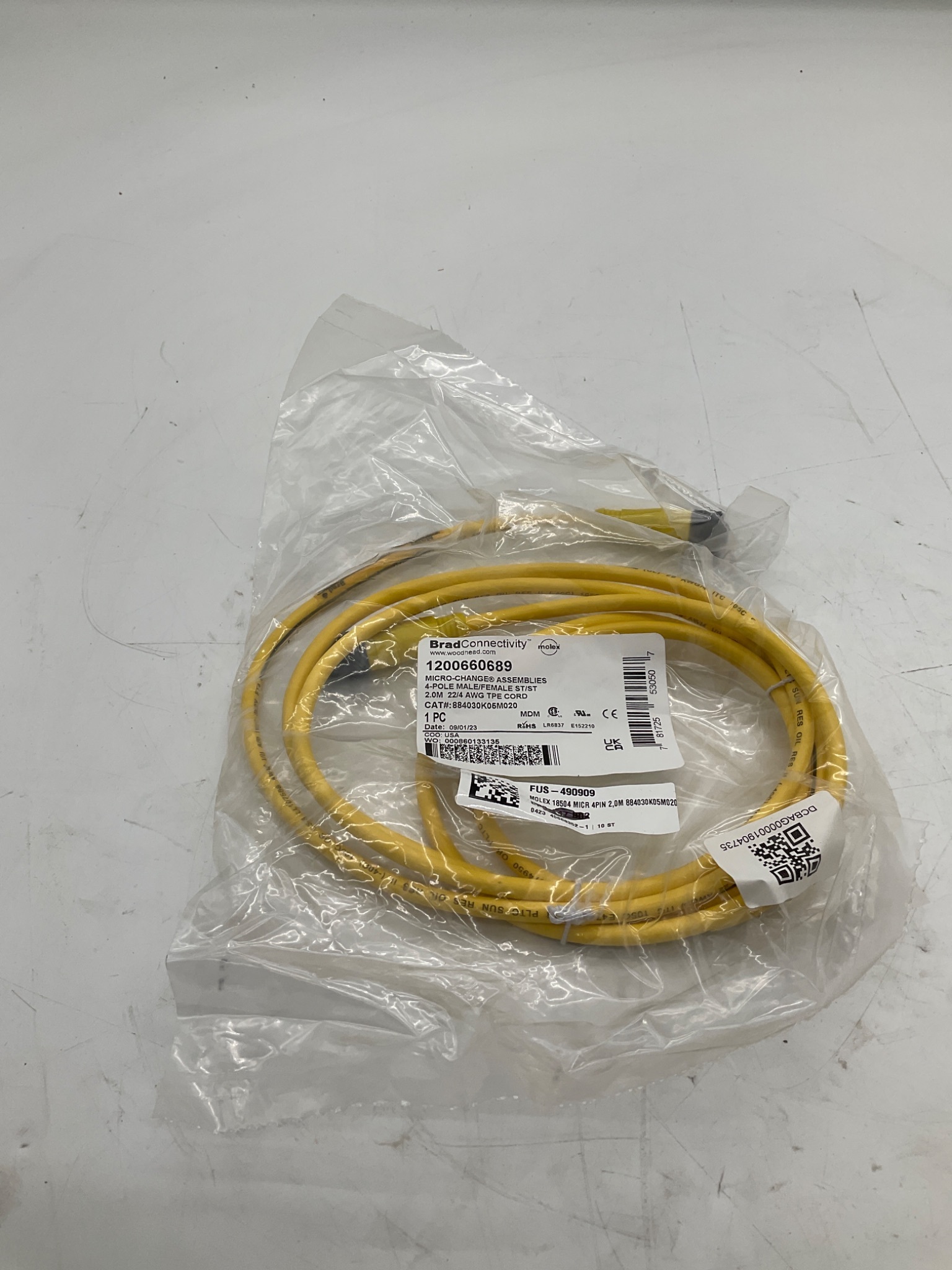 Brad Connectivity 1200660689 Micro-Change 4-Pole Male/Female 2M Cordset NEW 0