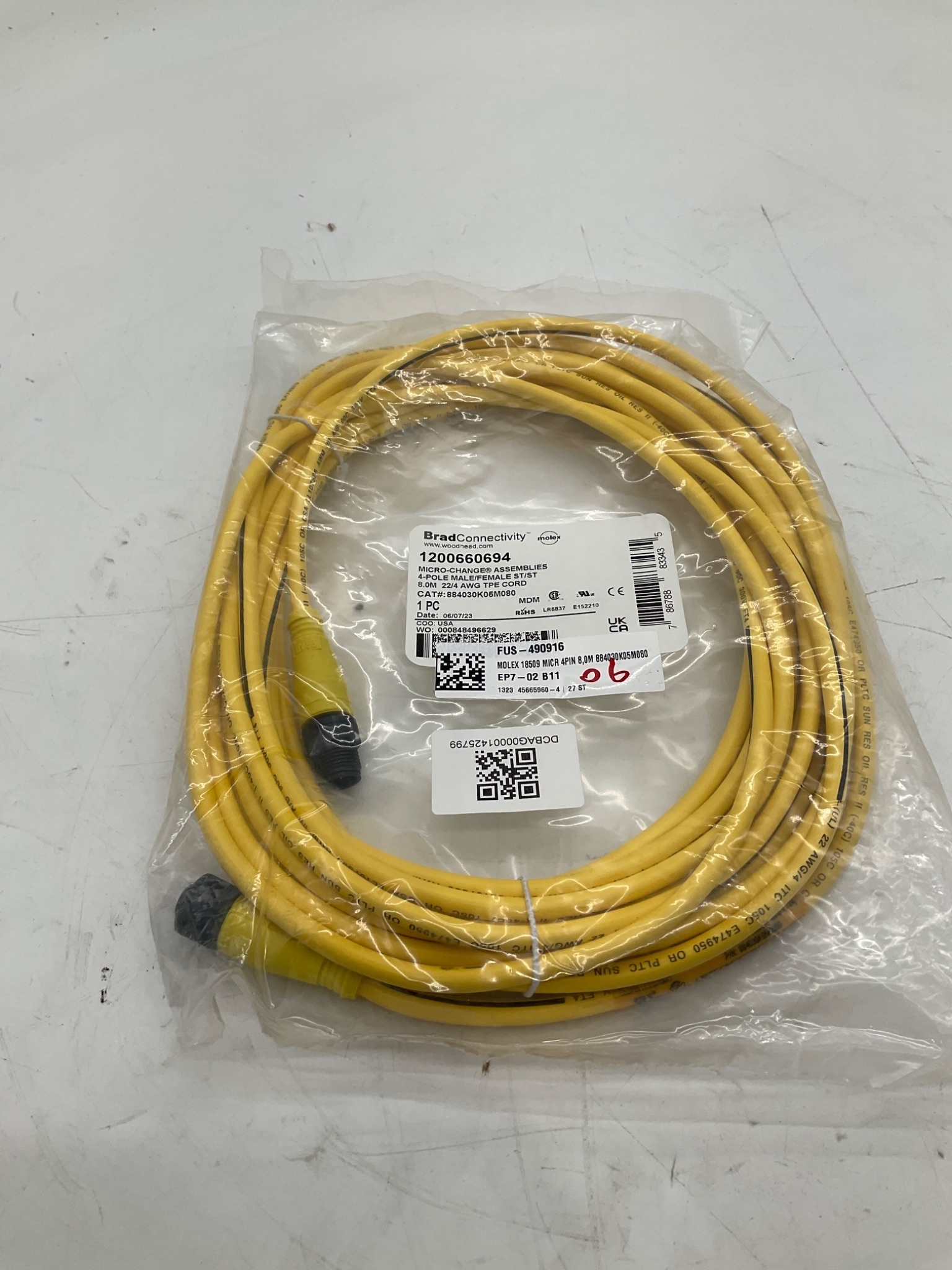 Brad Connectivity 1200660694 Micro-Change 4-Pole Male/Female 8M Cordset NEW 0