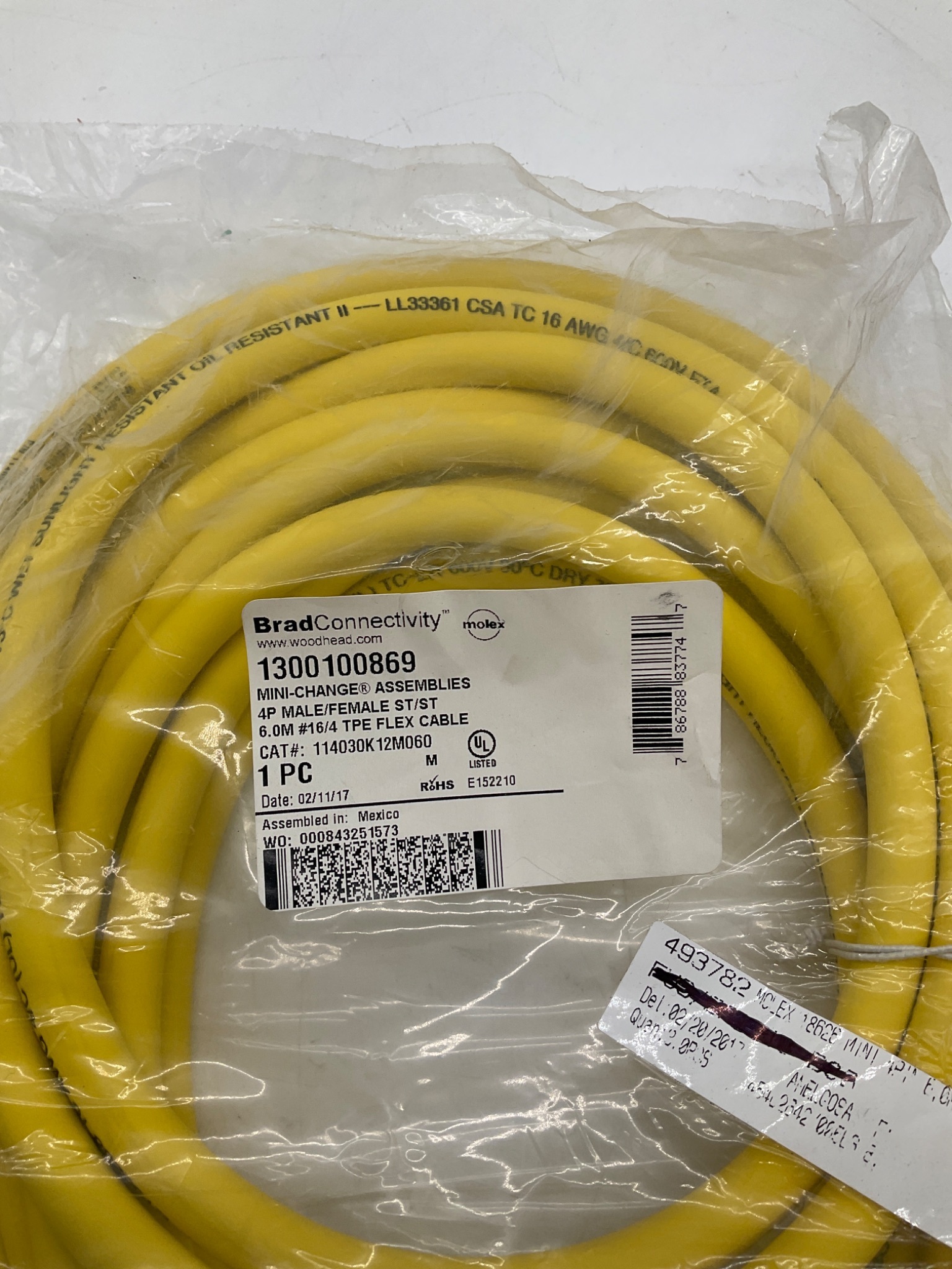 Brad Connectivity 1300100869 Mini-Change 4-Pole Male/Female 6M Cordset NEW 1