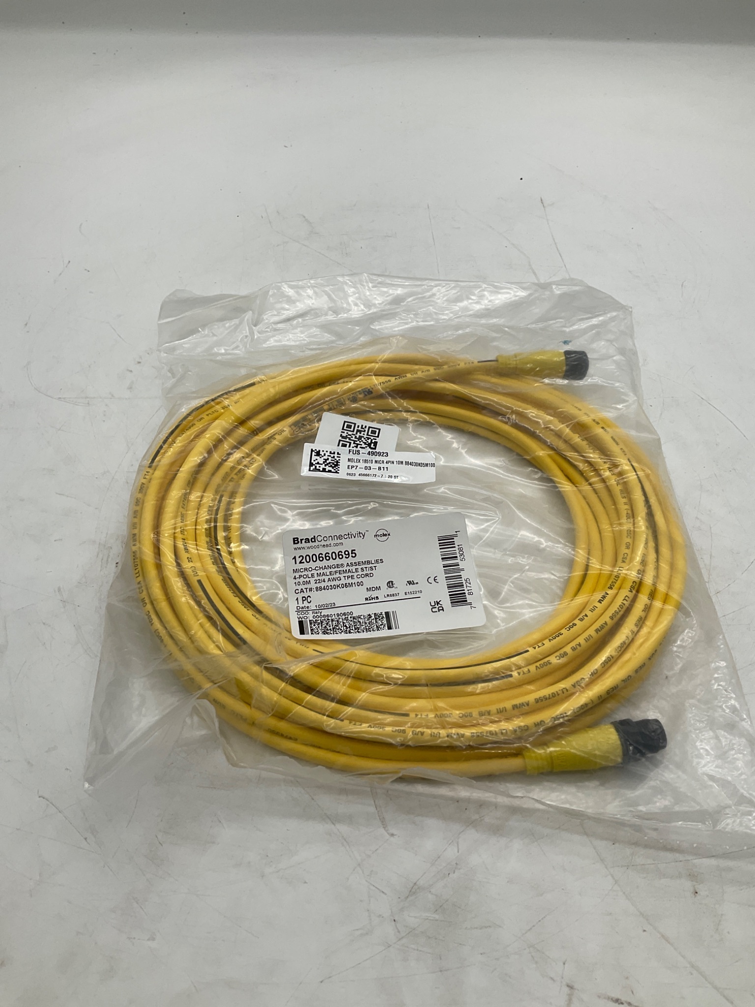 Brad Connectivity 1200660695 Micro-Change 4-Pole Male/Female 10M Cordset NEW 0