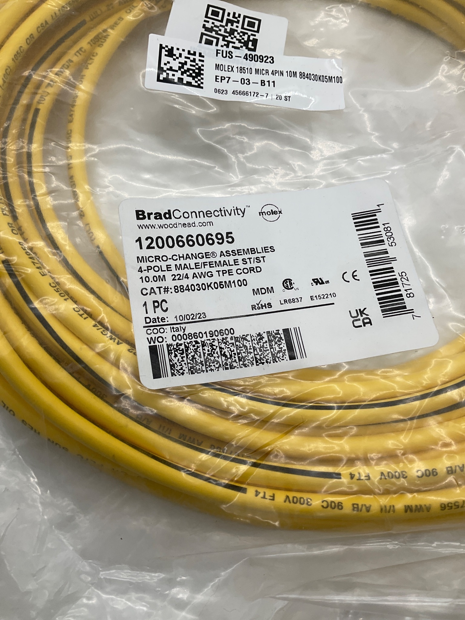 Brad Connectivity 1200660695 Micro-Change 4-Pole Male/Female 10M Cordset NEW 2