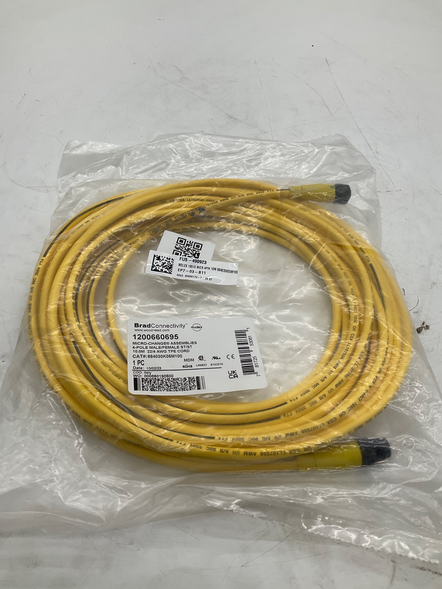 Brad Connectivity 1200660695 Micro-Change 4-Pole Male/Female 10M Cordset NEW 3