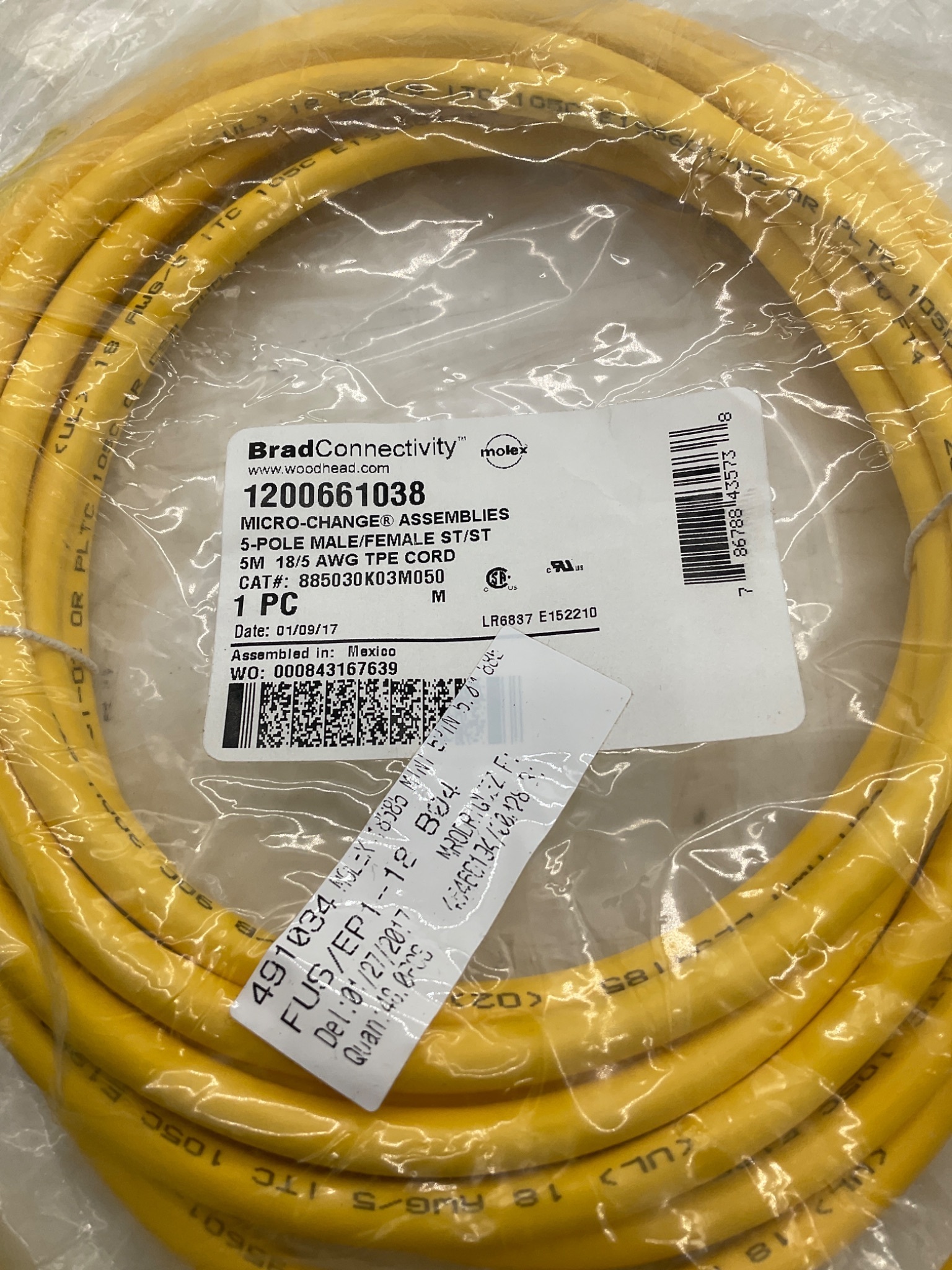 Brad Connectivity 1200661038 Micro-Change 5-Pole Male/Female 5M Cordset NEW 1