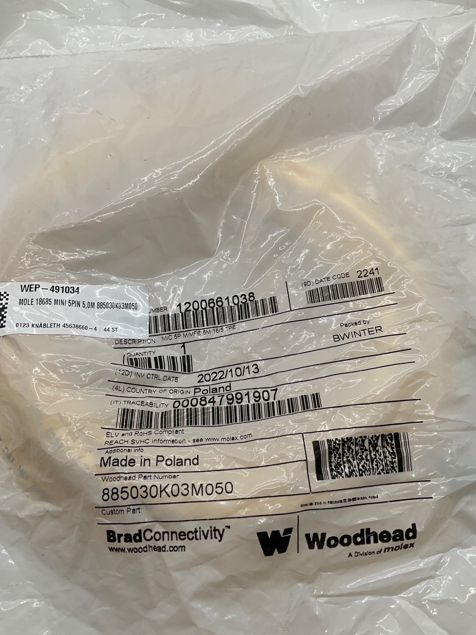 Woodhead 1200661038 Micro-Change 5-Pole Male/Female 5M Cordset NEW 1