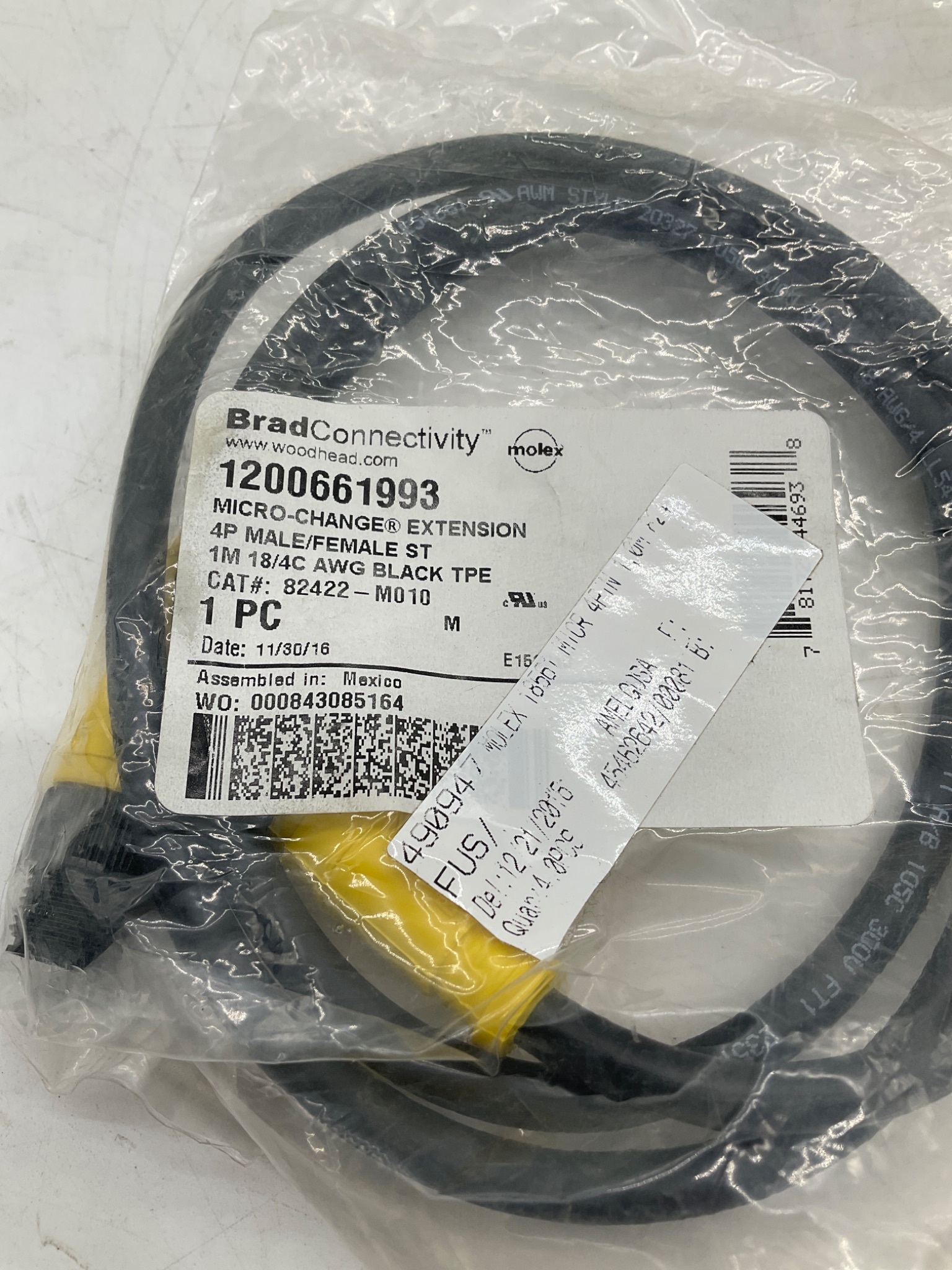 Brad Connectivity 1200661993 Micro-Change 4-Pole Male/Female 1M Extension Cordset NEW 1