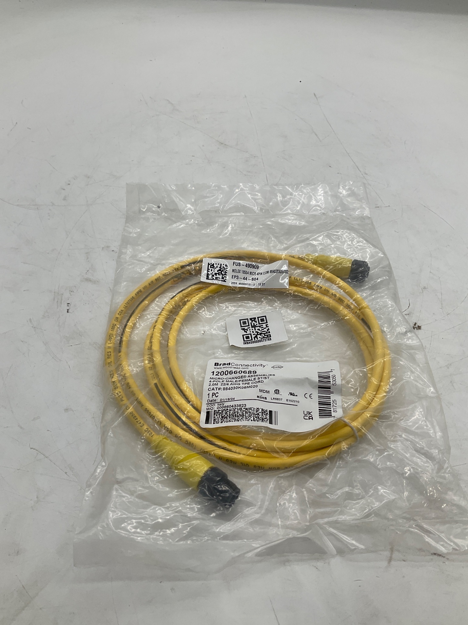 Brad Connectivity 1200660689 Micro-Change 4-Pole Male/Female 2M Cordset NEW 0