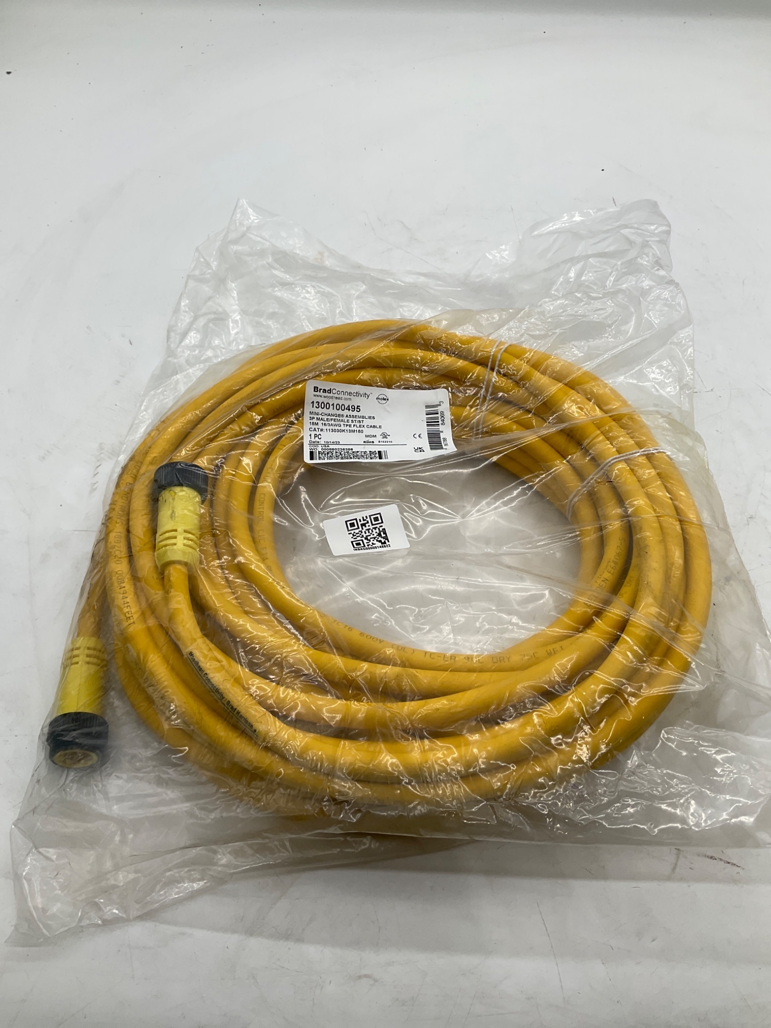 Brad Connectivity 1300100495 Mini-Change 3-Pole Male/Female 15M Cordset NEW 0