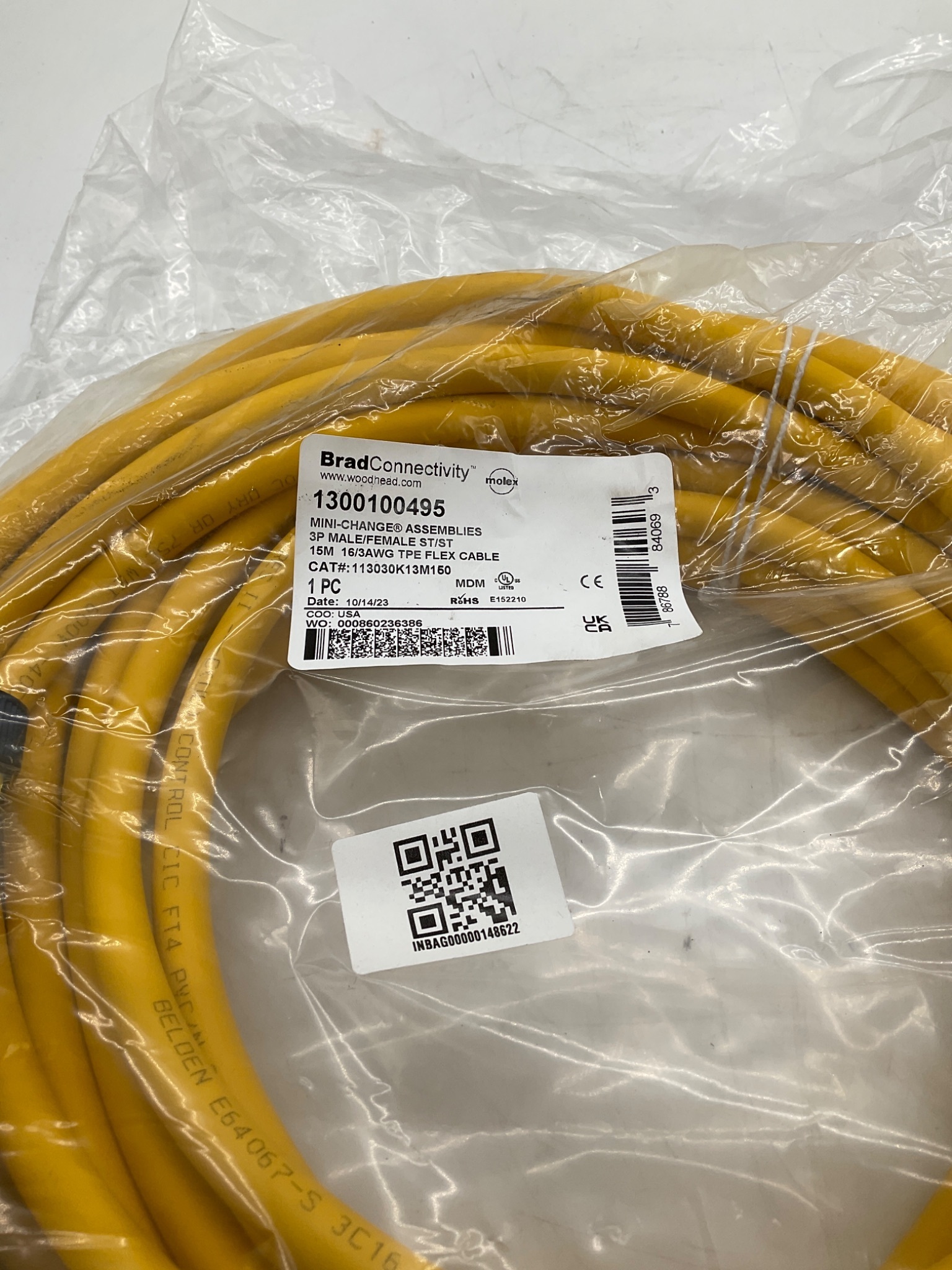 Brad Connectivity 1300100495 Mini-Change 3-Pole Male/Female 15M Cordset NEW 1