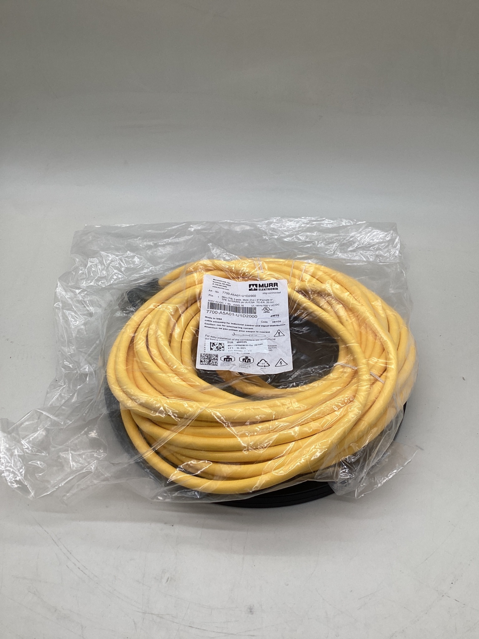 Murrelektronik 7700-A5A01-U1D2000 Mini 7/8" 5-Pole Male/Female 20M Cordset NEW 0