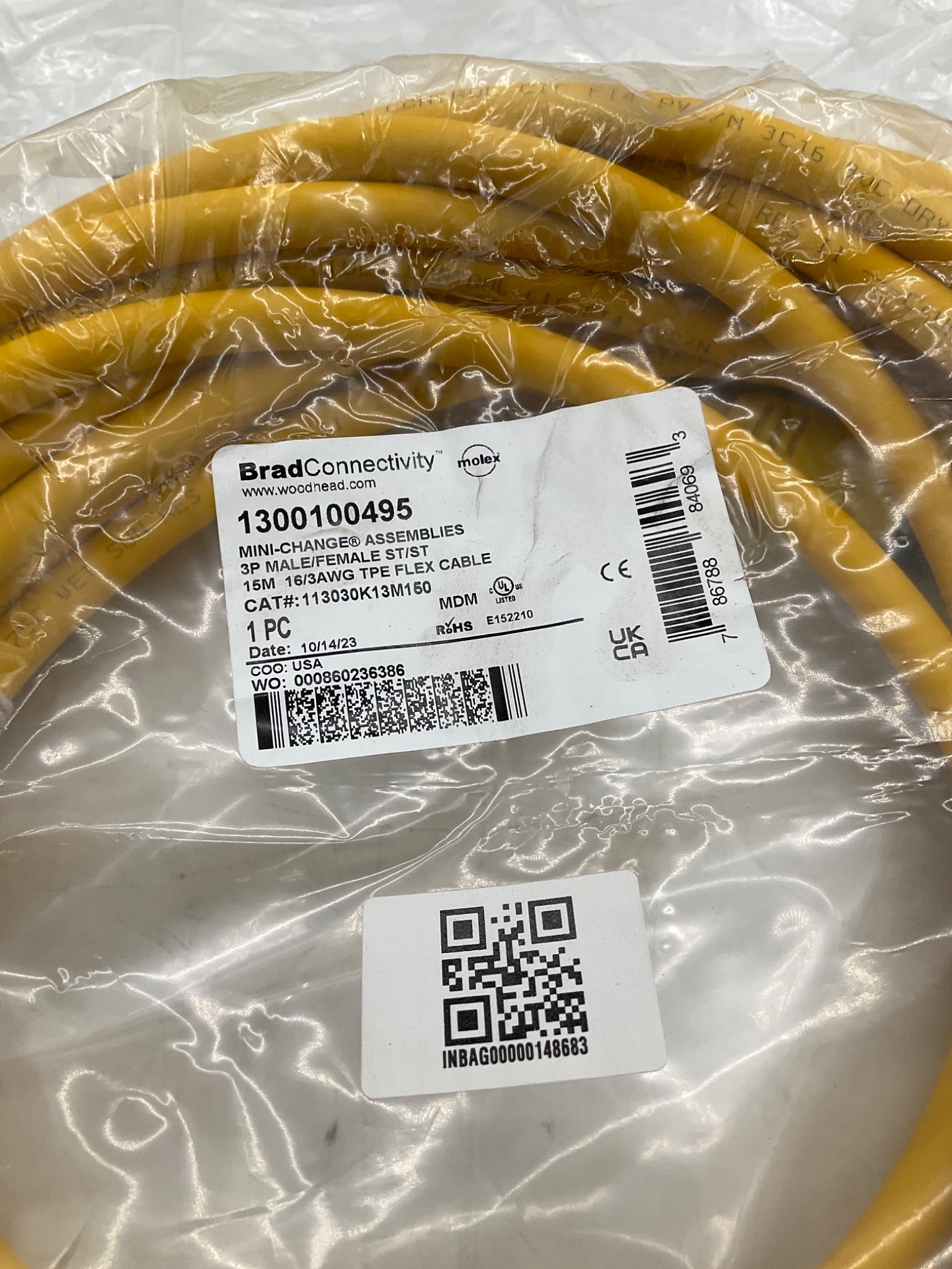 Brad Connectivity 1300100495 Mini-Change 3-Pole Male/Female 15M Cordset NEW 1