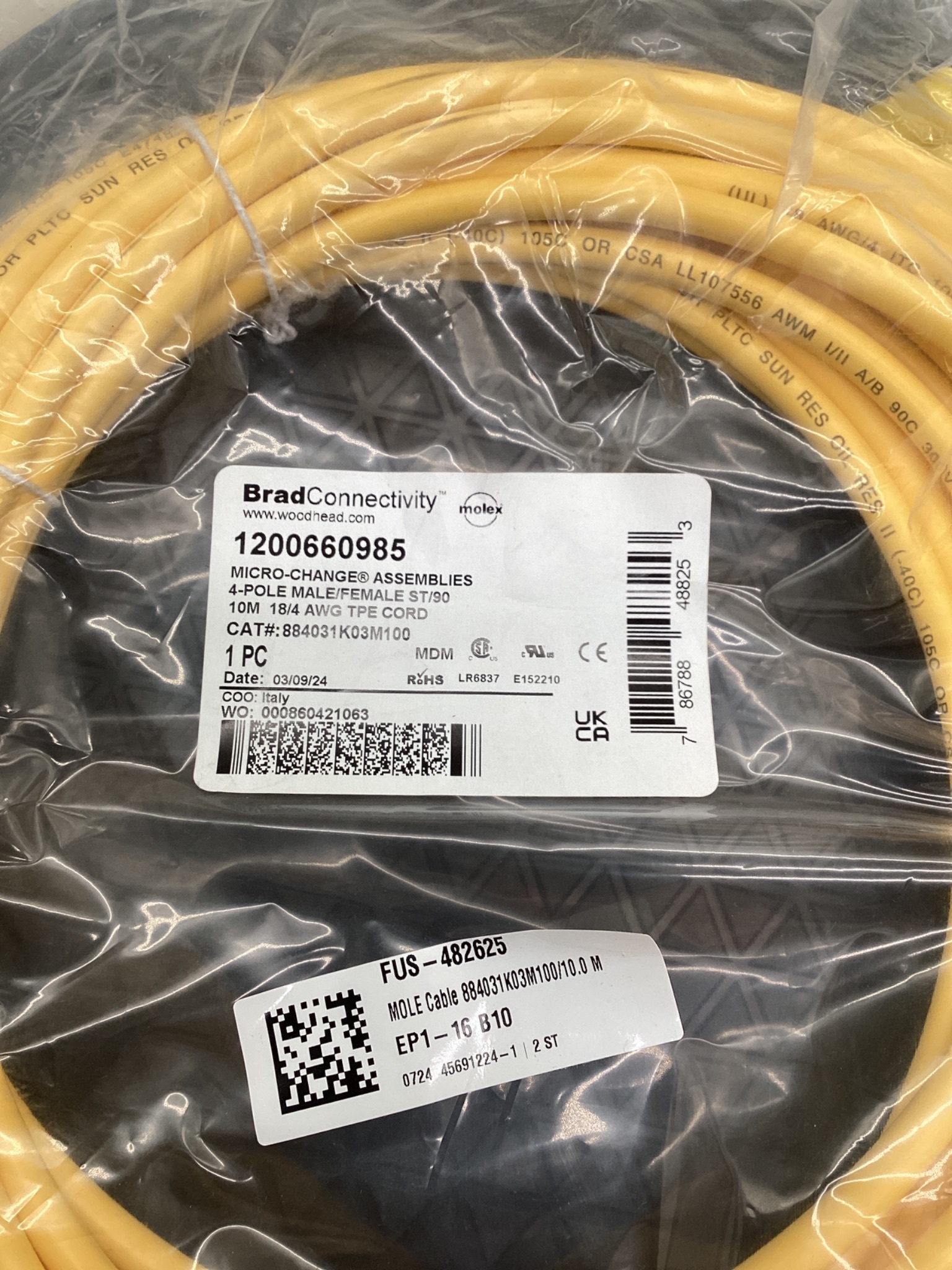 Brad Connectivity 1200660985 Micro-Change 4-Pole Male/Female 10M Cordset NEW 1