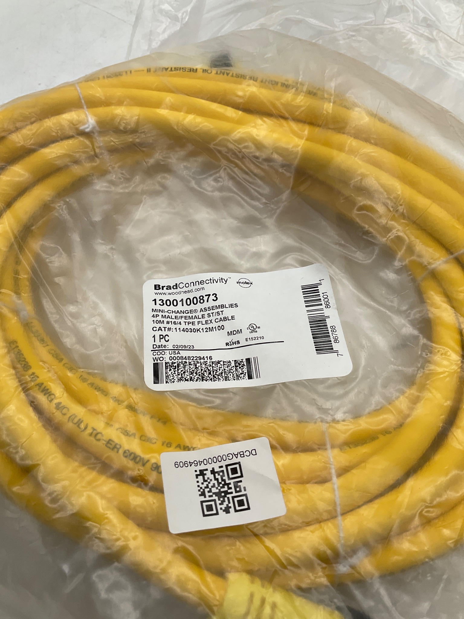 Brad Connectivity 1300100873 Mini-Change 4-Pole Male/Female 10M Cordset NEW 1