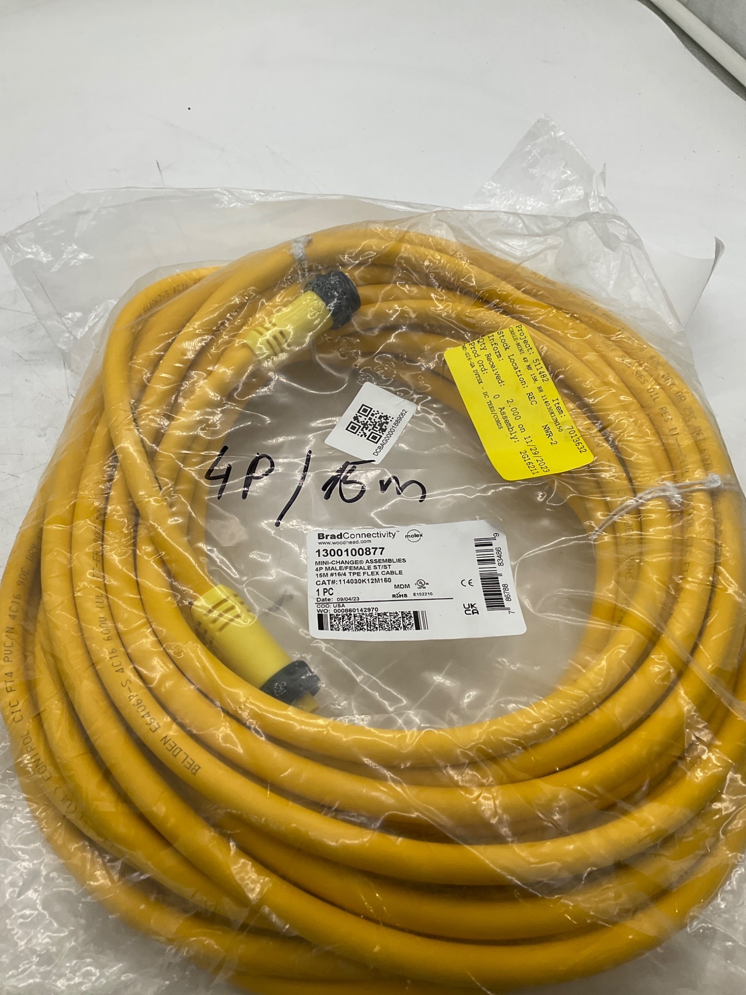 Brad Connectivity 1300100877 Mini-Change 4-Pole Male/Female 15M Cordset NEW 0
