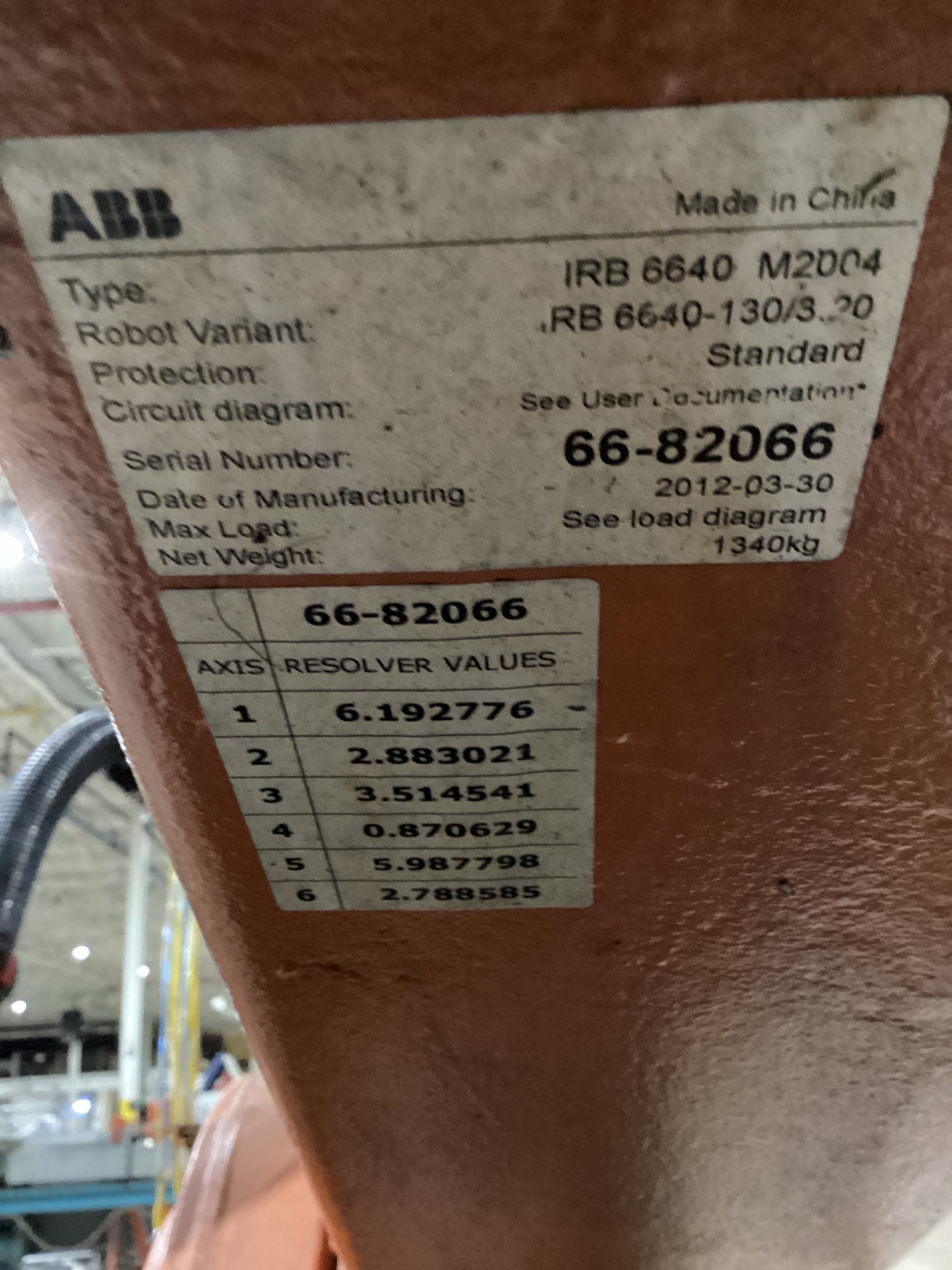 ABB IRB 6640-130/3.20 M2004 130kg 3.2m 6-Axis Robot Arm USED 6