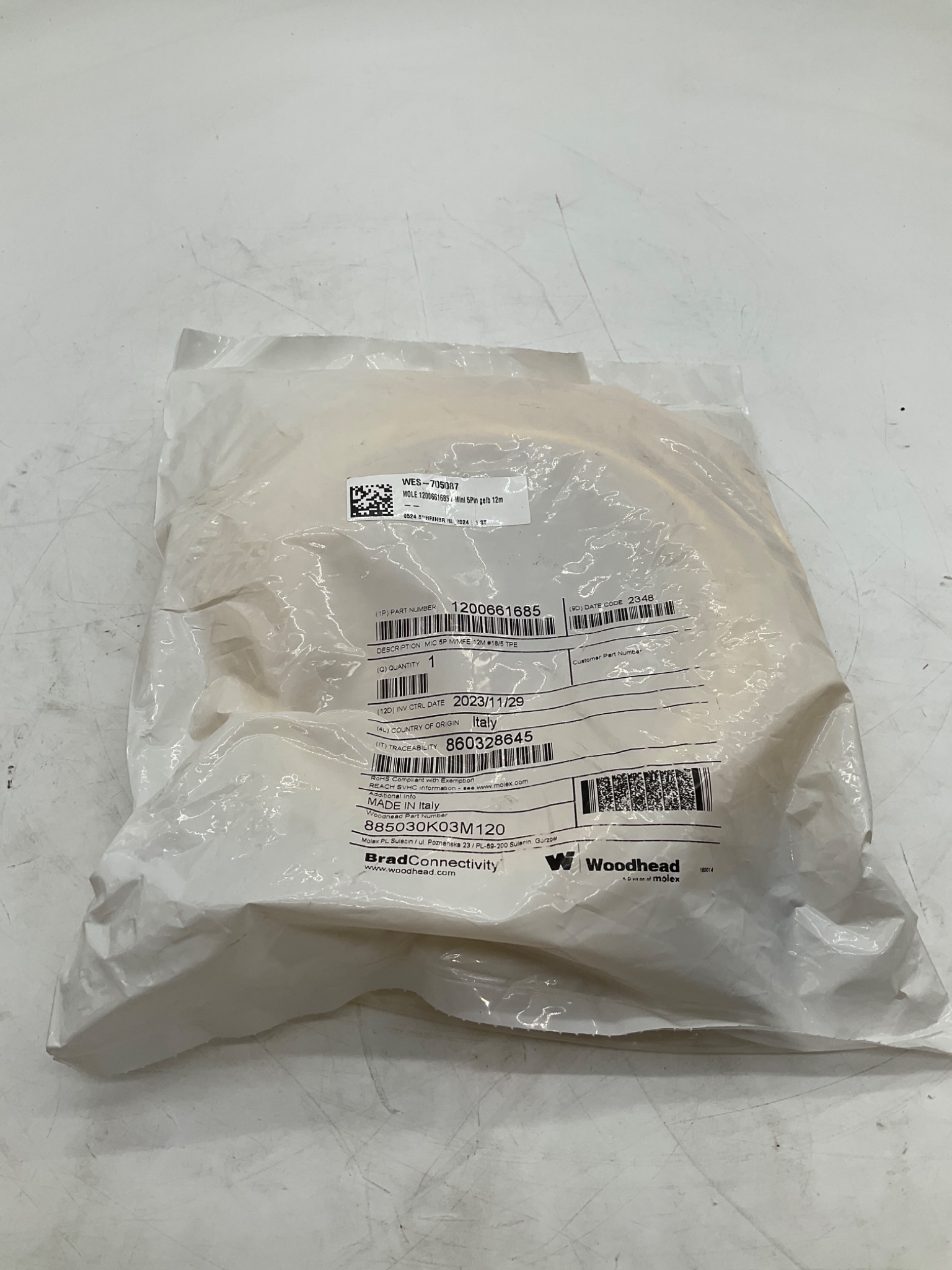 Woodhead 1200661685 12m 5-Pole TPE Cordset Cable 885030K03M120 NEW 0