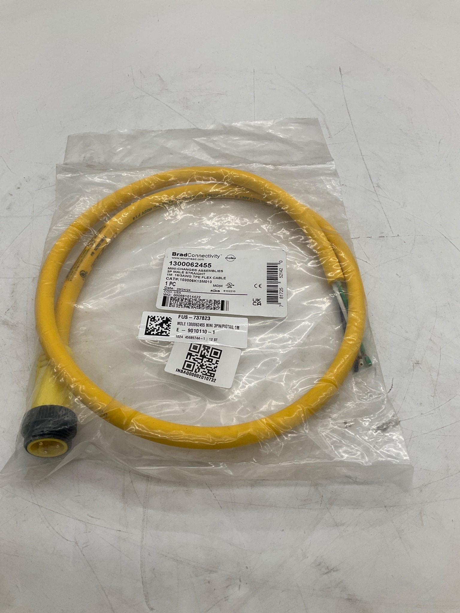 Brad Connectivity 1300062455 1m 3-Pole Male Mini-Change Cordset NEW 0