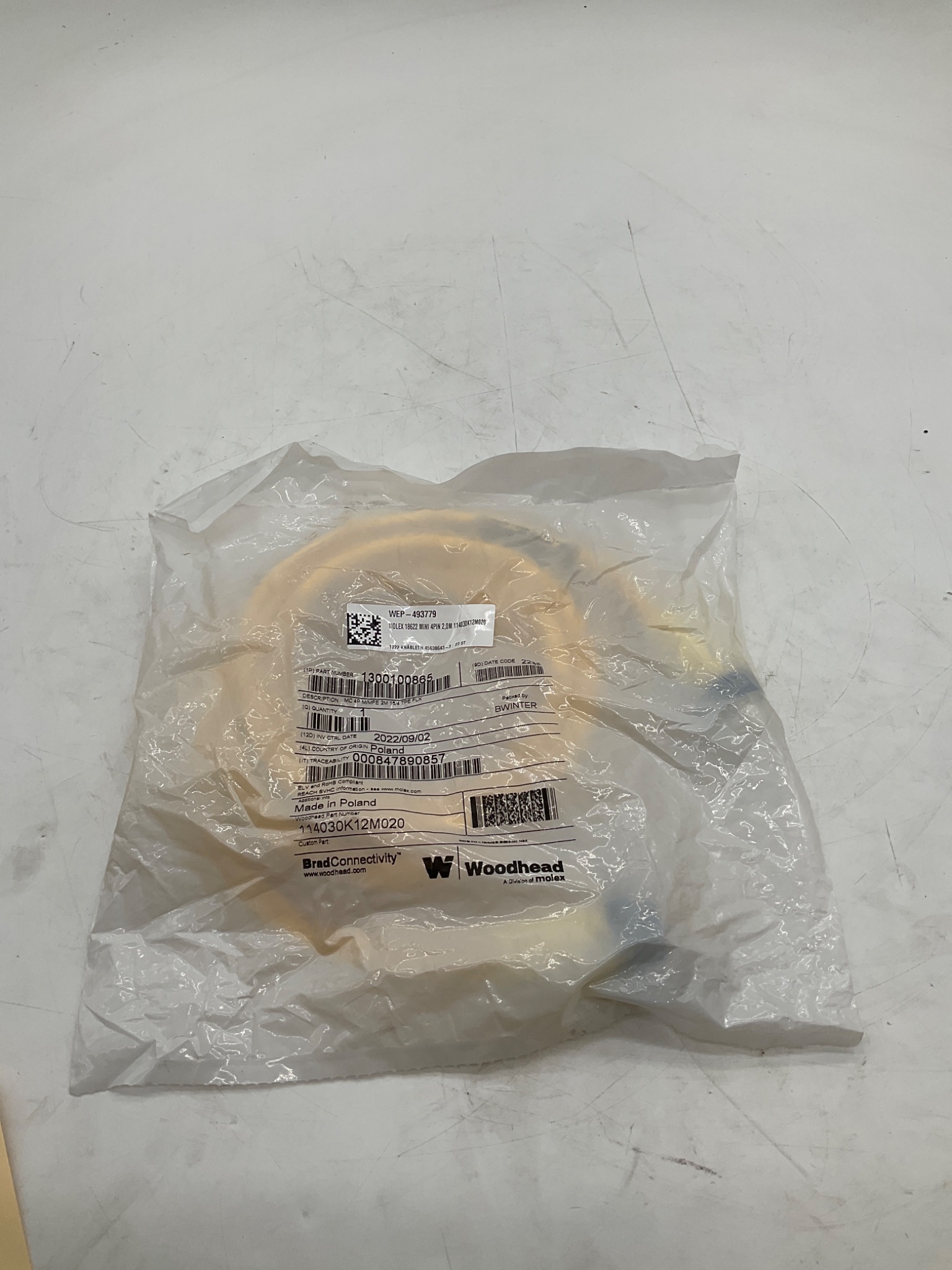 Woodhead 1300100865 2m 4-Pole Mini-Change Cordset Cable 114030K12M020 NEW 0