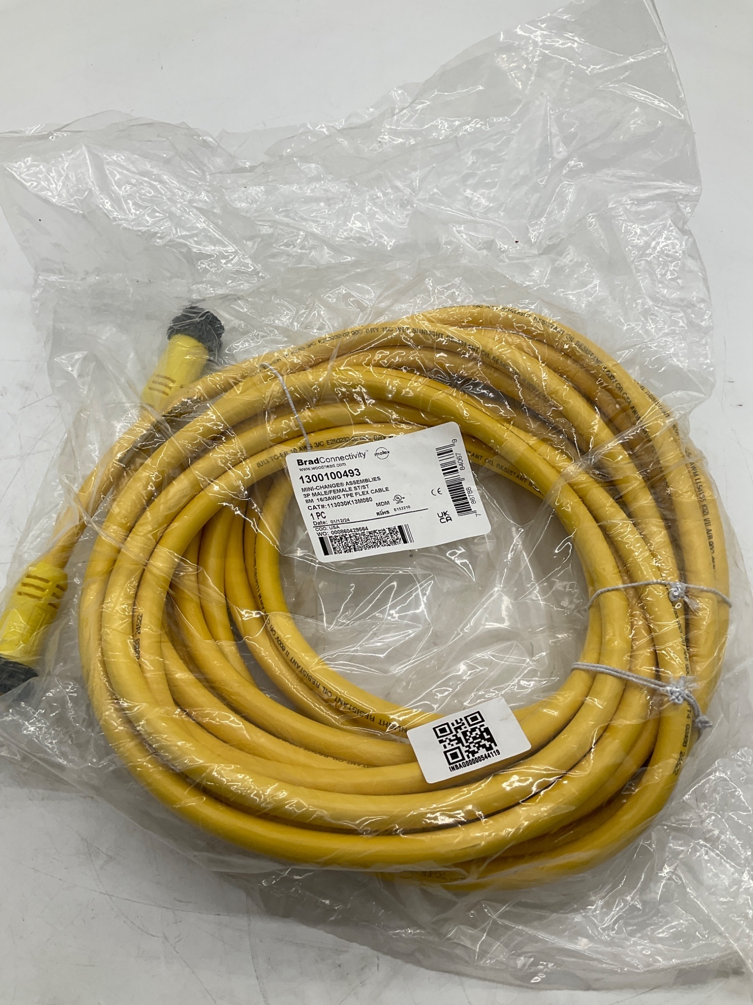 Brad Connectivity 1300100493 8m 3-Pole Mini-Change Cordset 113030K13M080 NEW 1