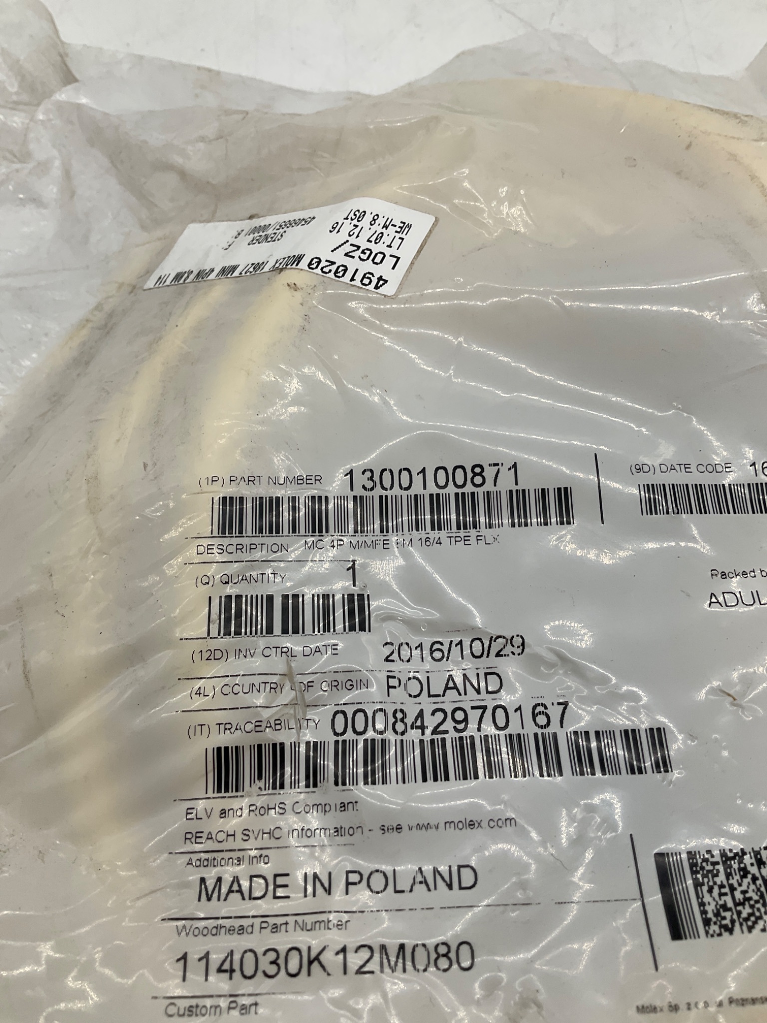 Woodhead 1300100871 8m 4-Pole Mini-Change Cordset Cable 114030K12M080 NEW 1