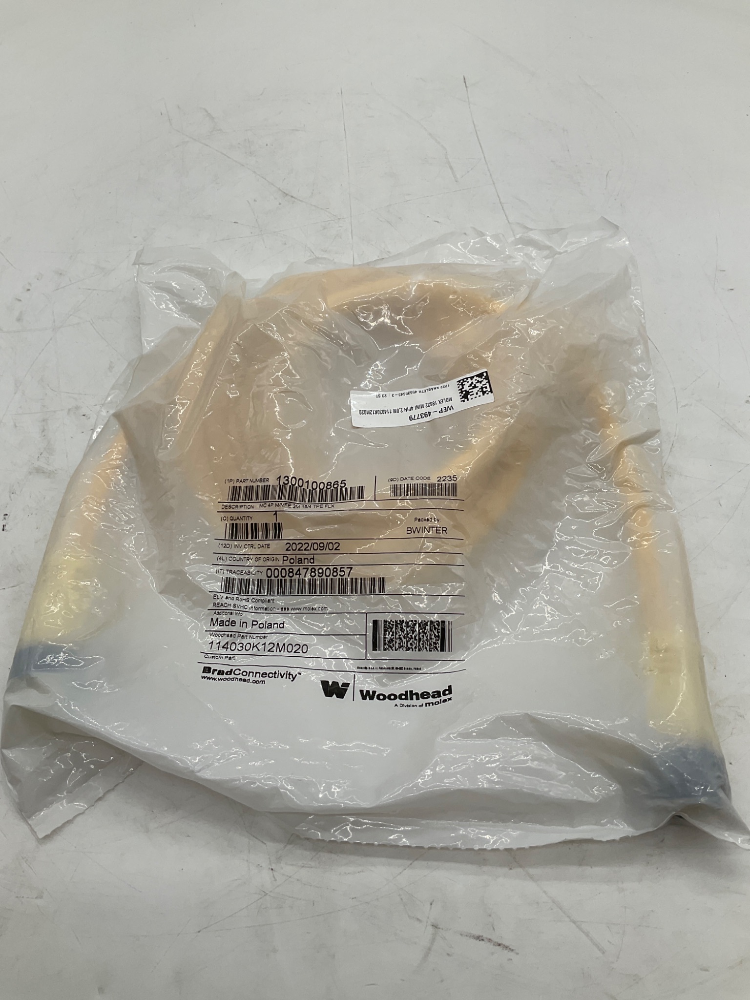 Woodhead 1300100865 2m 4-Pole Mini-Change Cordset 114030K12M020 NEW 0