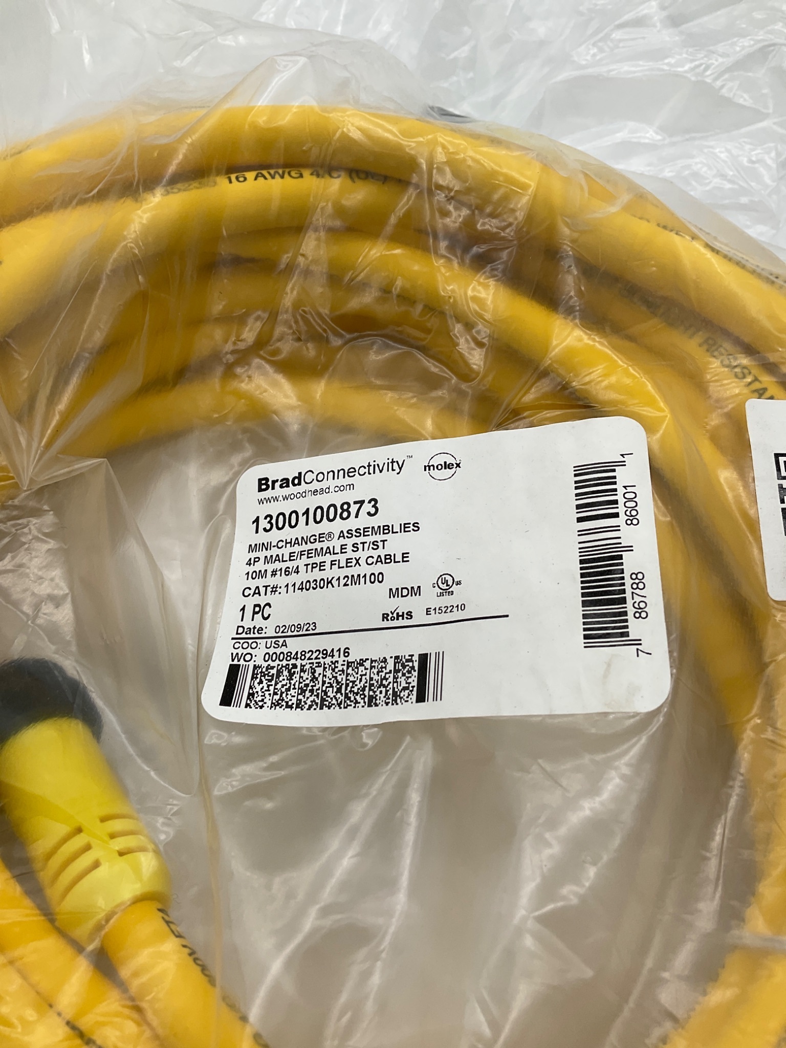 Brad Connectivity 1300100873 10m 4-Pole Mini-Change Cordset 114030K12M100 NEW 1