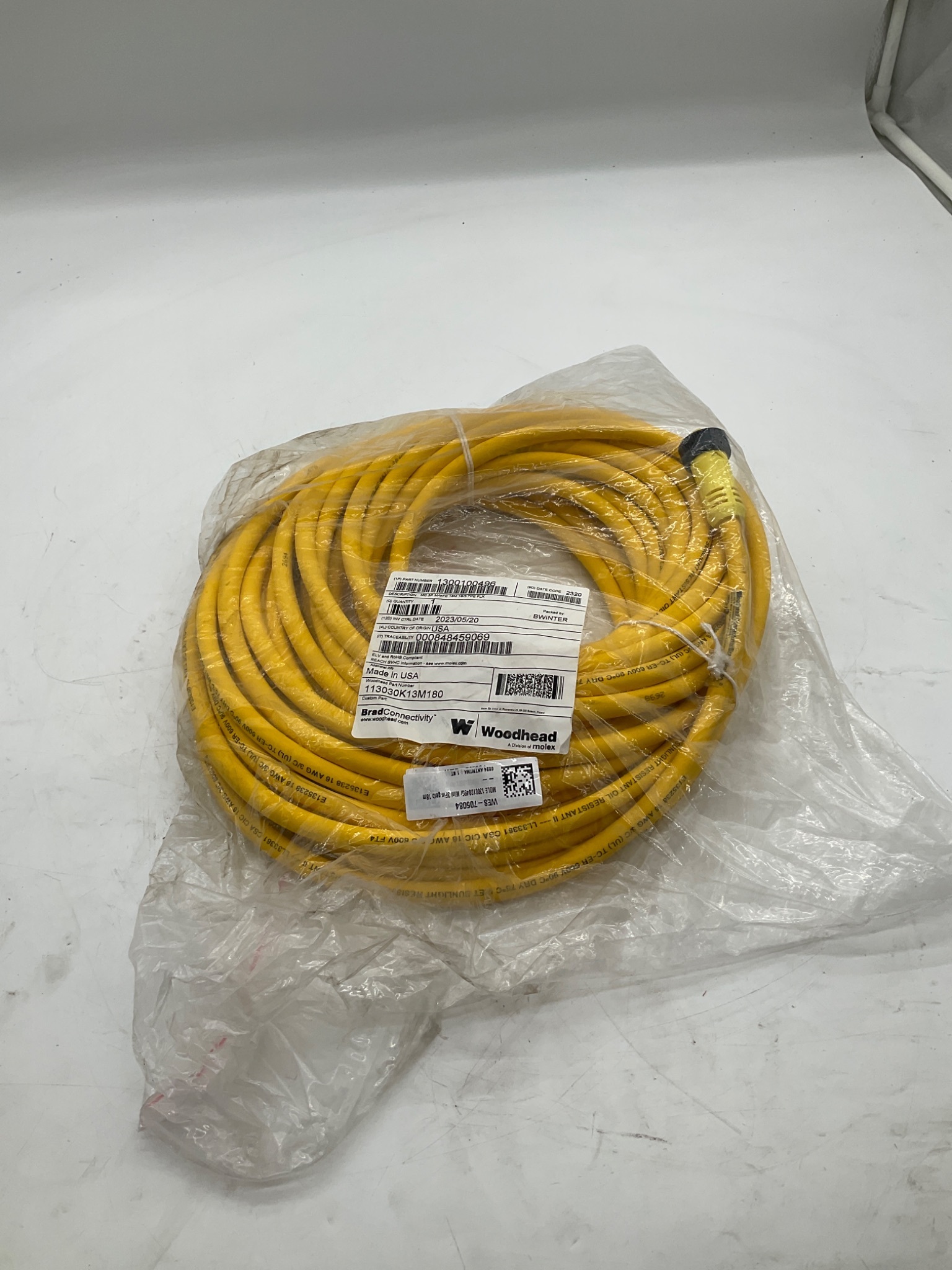 Brad Connectivity 1300100496 18m 3-Pole Mini-Change Cordset 113030K13M180 NEW 0
