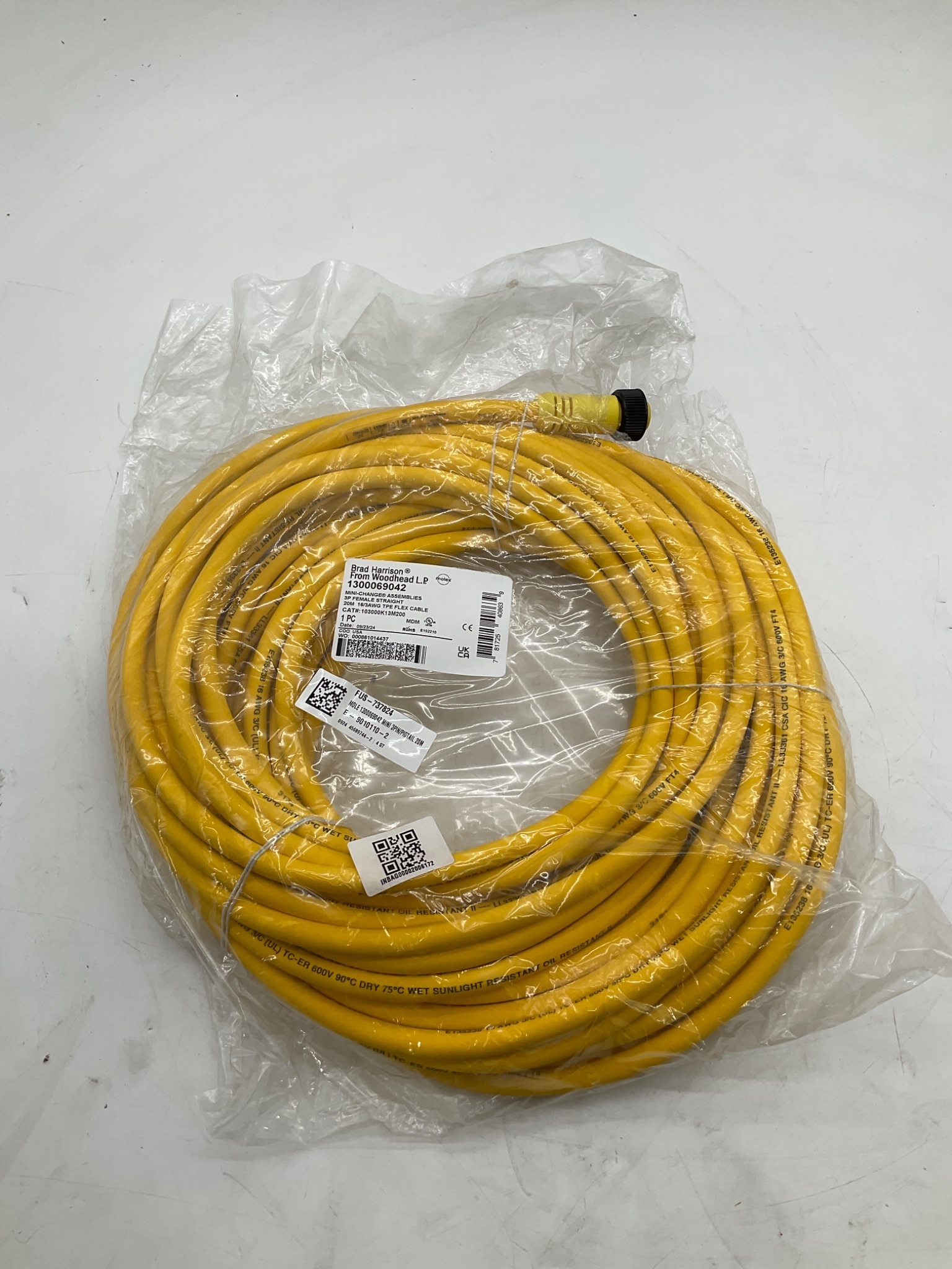 Brad Harrison 1300069042 20m 3-Pole Female Mini-Change Cordset NEW 1