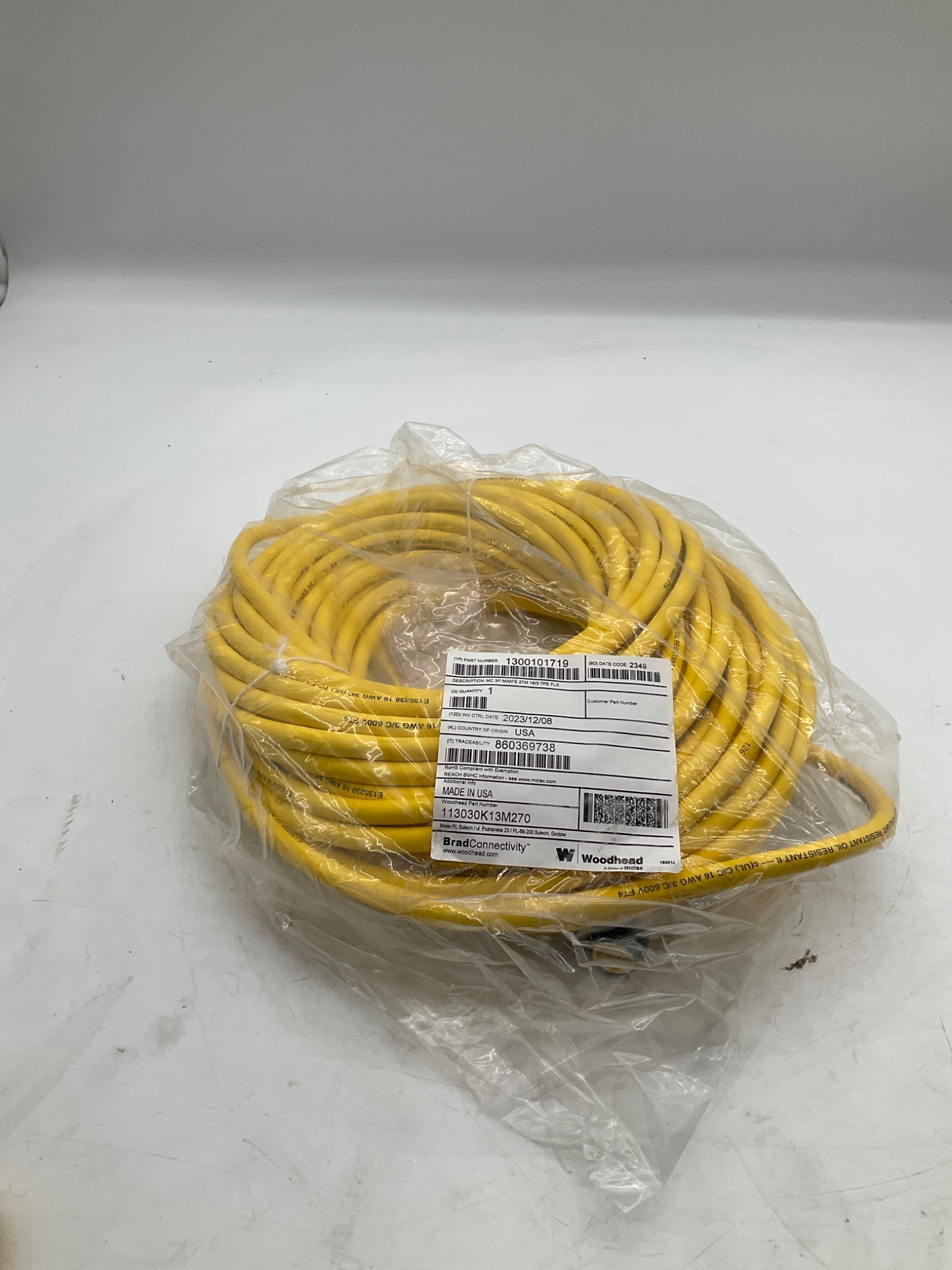 Brad Connectivity 1300101719 27m 3-Pole Mini-Change Cordset 113030K13M270 NEW 0