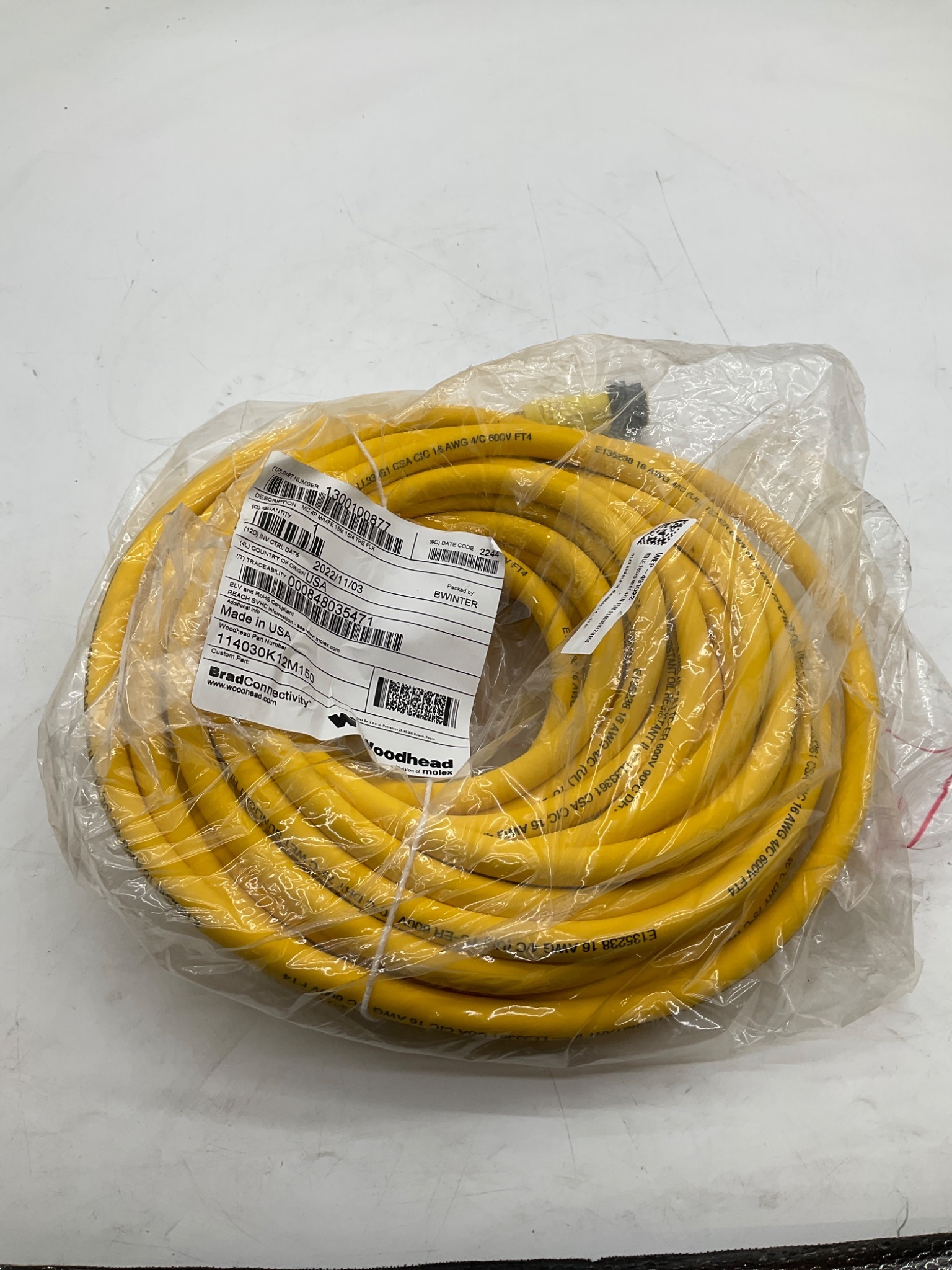 Brad Connectivity 1300100877 15m 4-Pole Mini-Change Cordset 114030K12M150 NEW 0