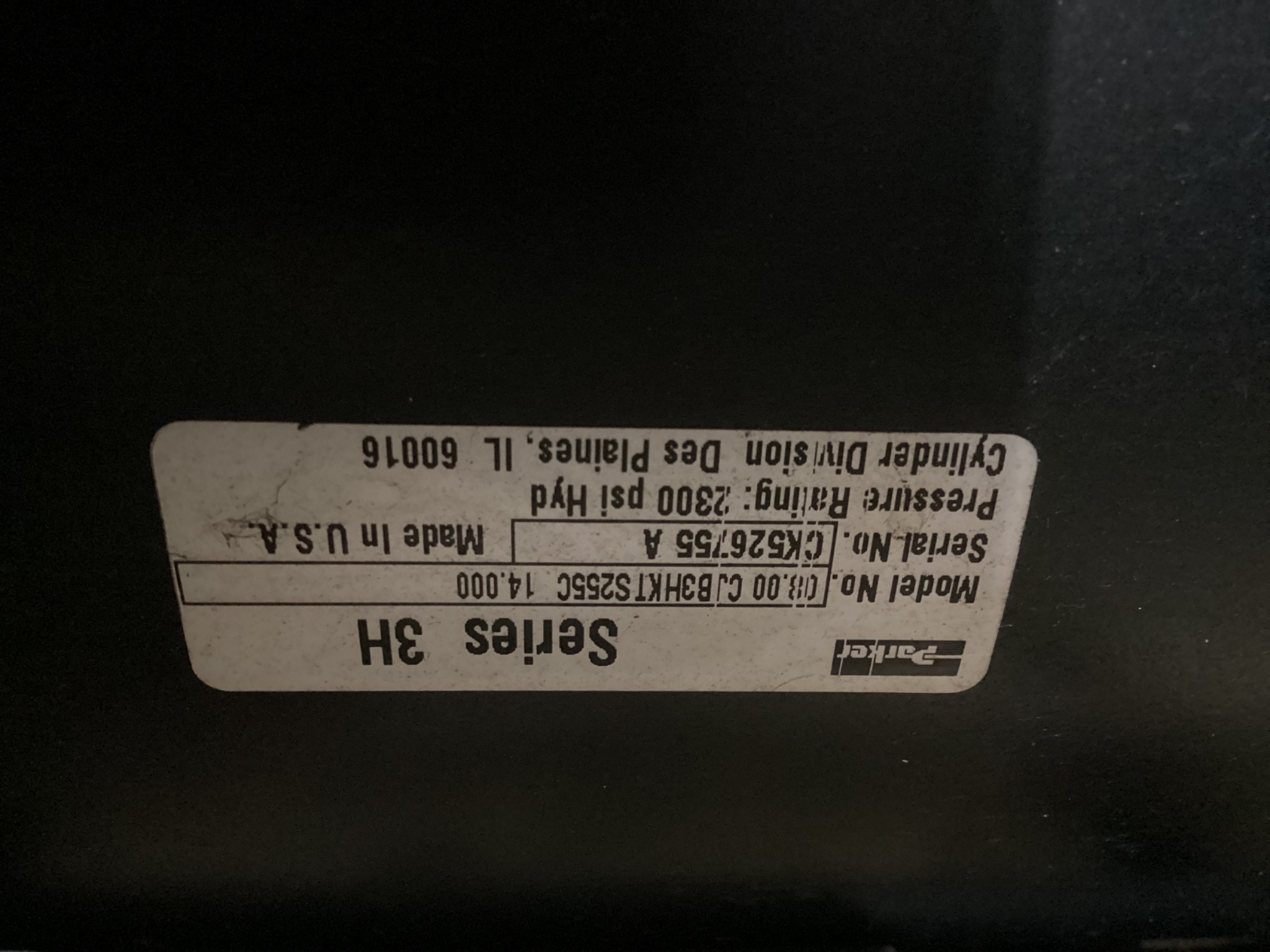 Parker 08.00 CJB3HKTS255C 14.000 Series 3H Hydraulic Cylinder USED 3