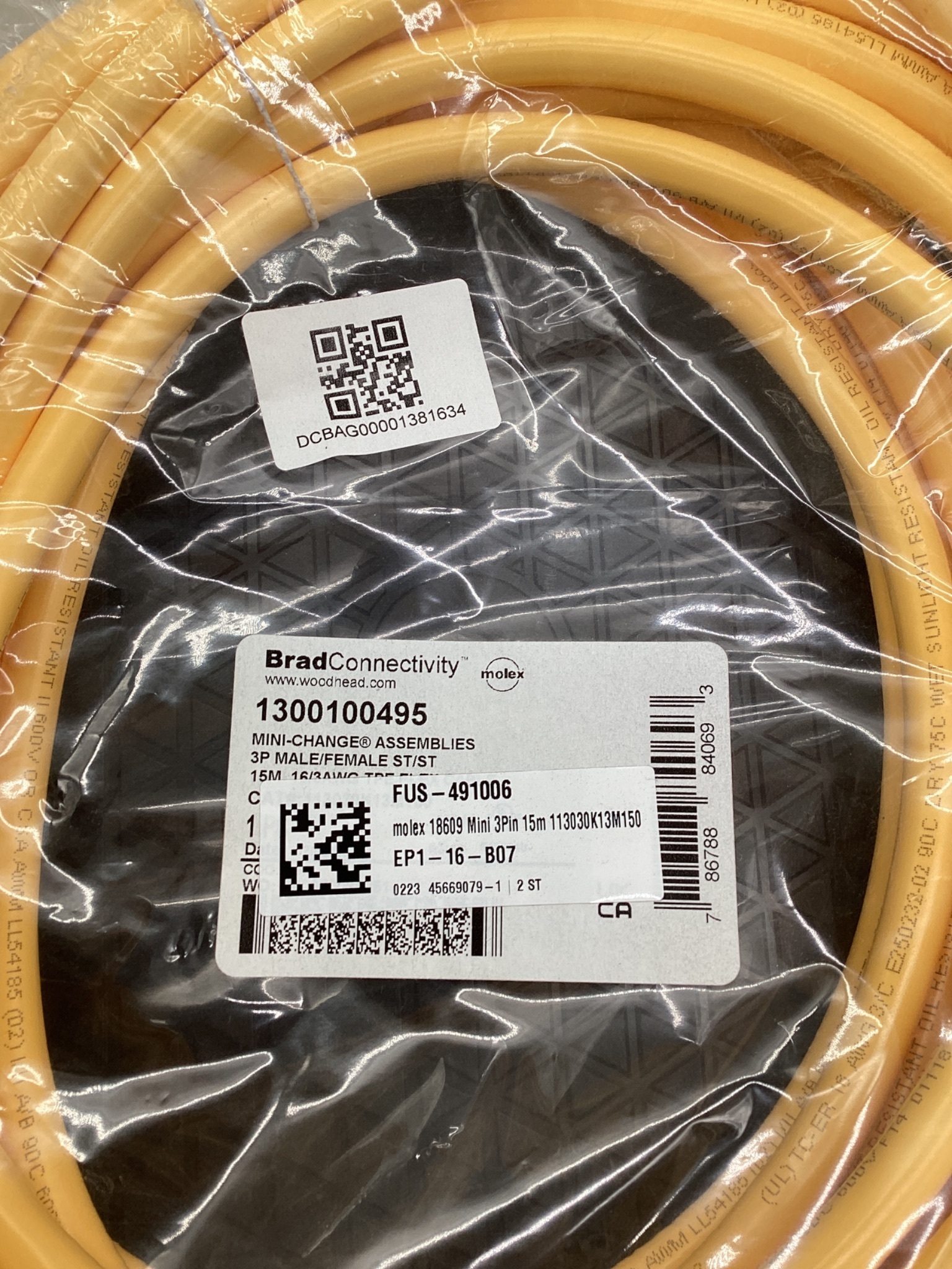 Brad Connectivity 1300100495 15m 3-Pole Mini-Change Cordset 113030K13M150 NEW 1