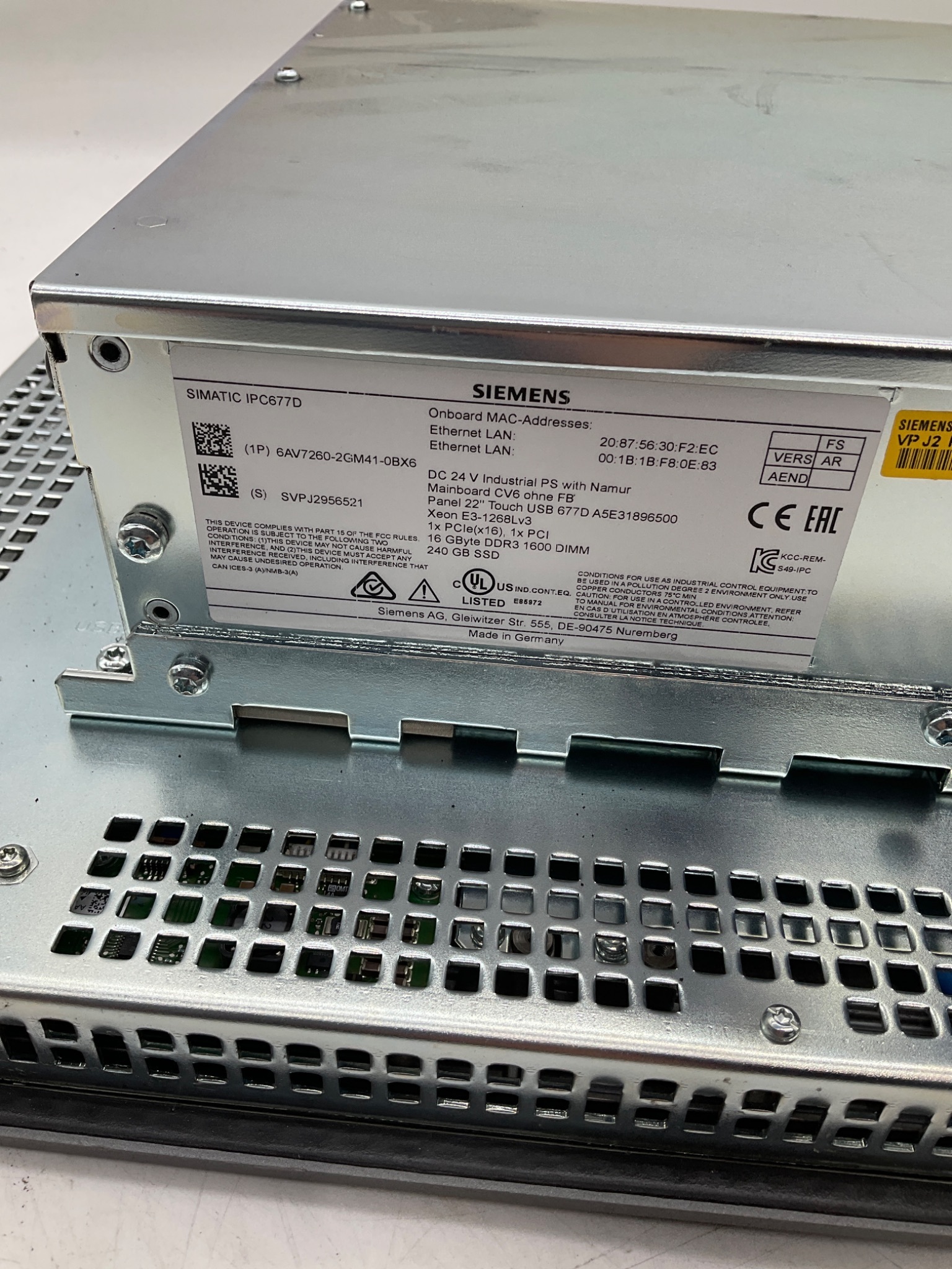 Siemens 6AV7260-2GM41-0BX6 SIMATIC IPC677D 22in Touch Panel PC USED 6