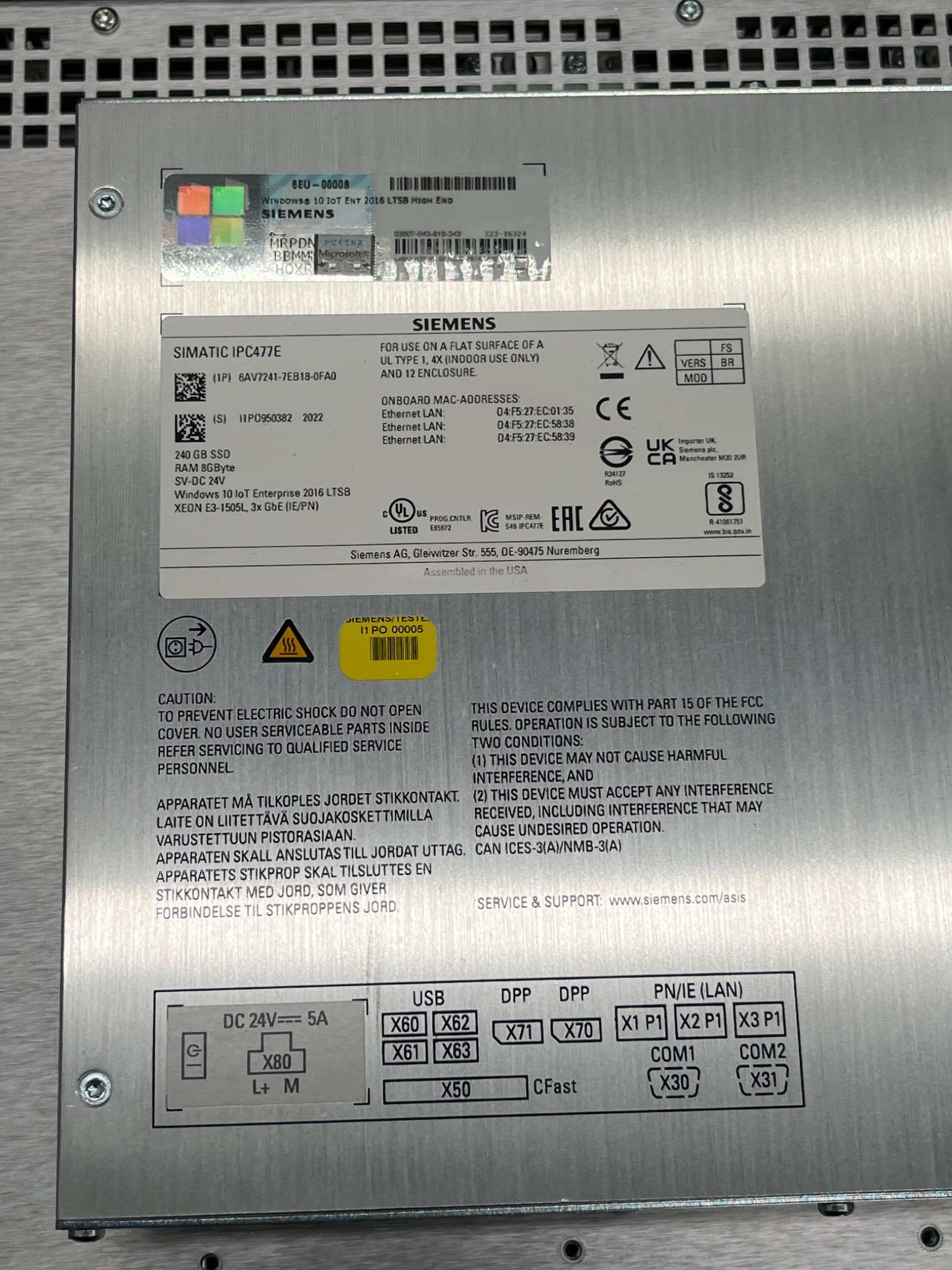 SIEMENS 6AV7241‑7EB18‑0FA0 SIMATIC IPC477E Touch Panel HMI USED 3