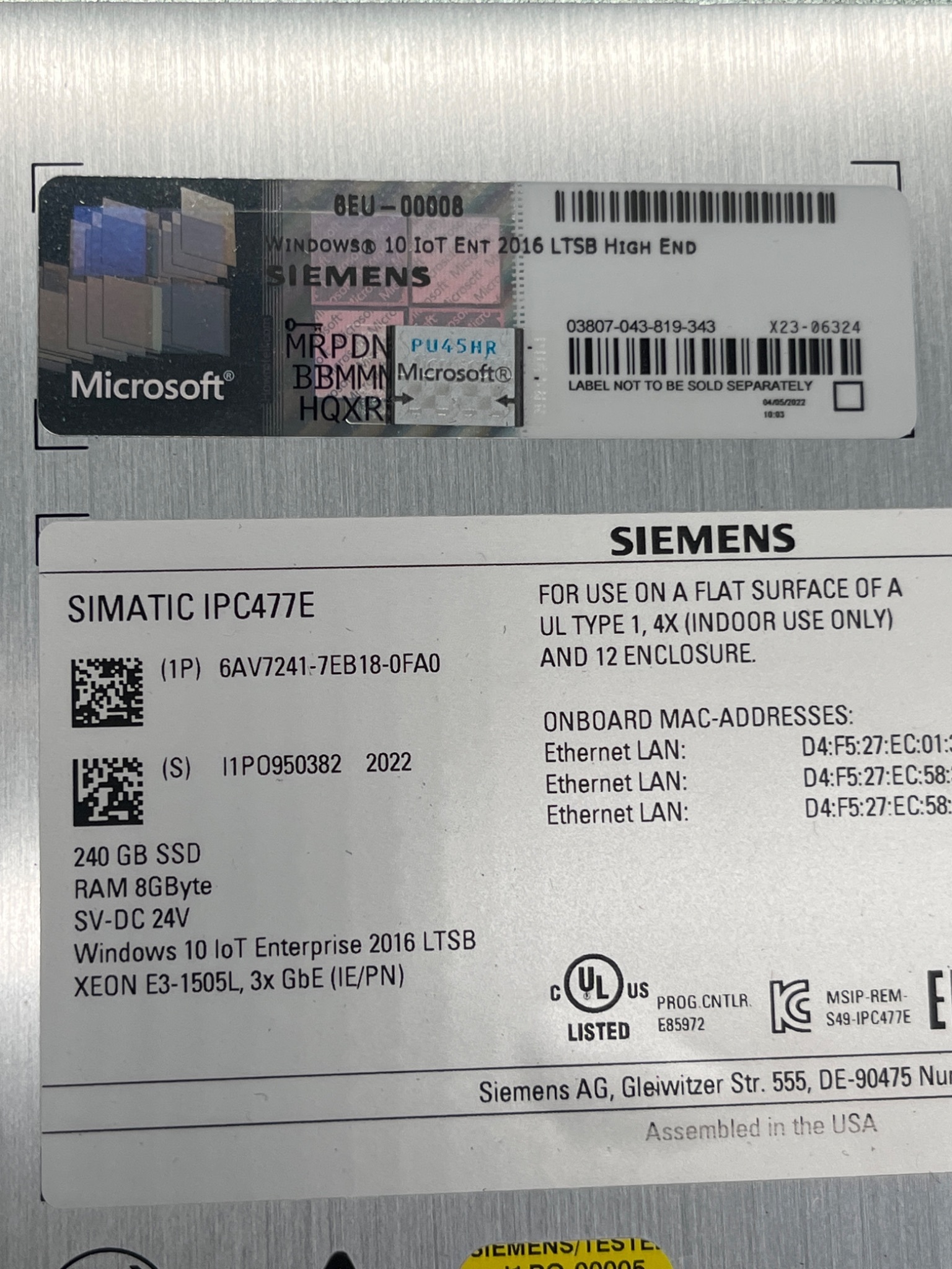SIEMENS 6AV7241‑7EB18‑0FA0 SIMATIC IPC477E Touch Panel HMI USED 4