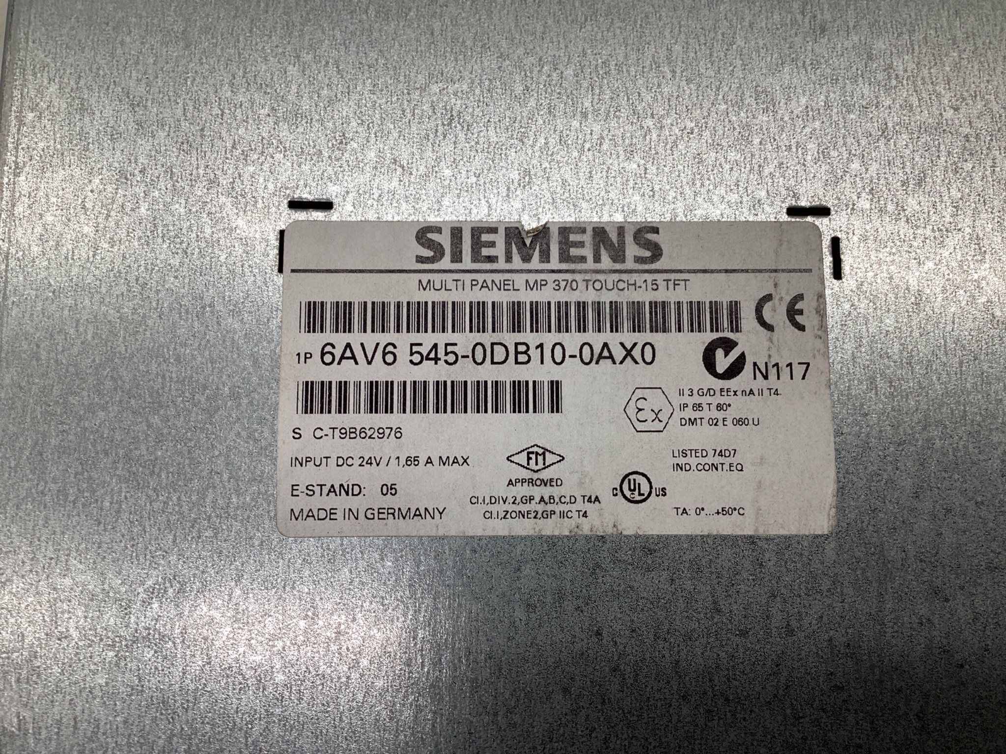 Siemens 6AV6545-0DB10-0AX0 SIMATIC MP 370 15in Touch HMI Panel USED 1