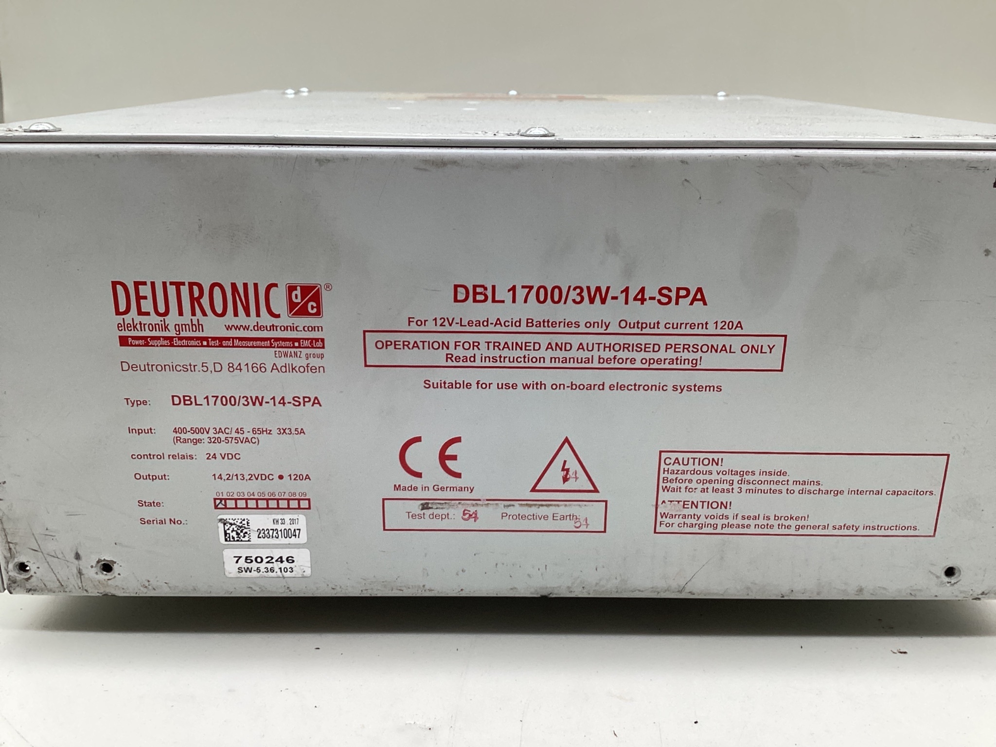 Deutronic DBL1700/3W-14-SPA 120A Automotive Battery Charger Power Supply USED 1