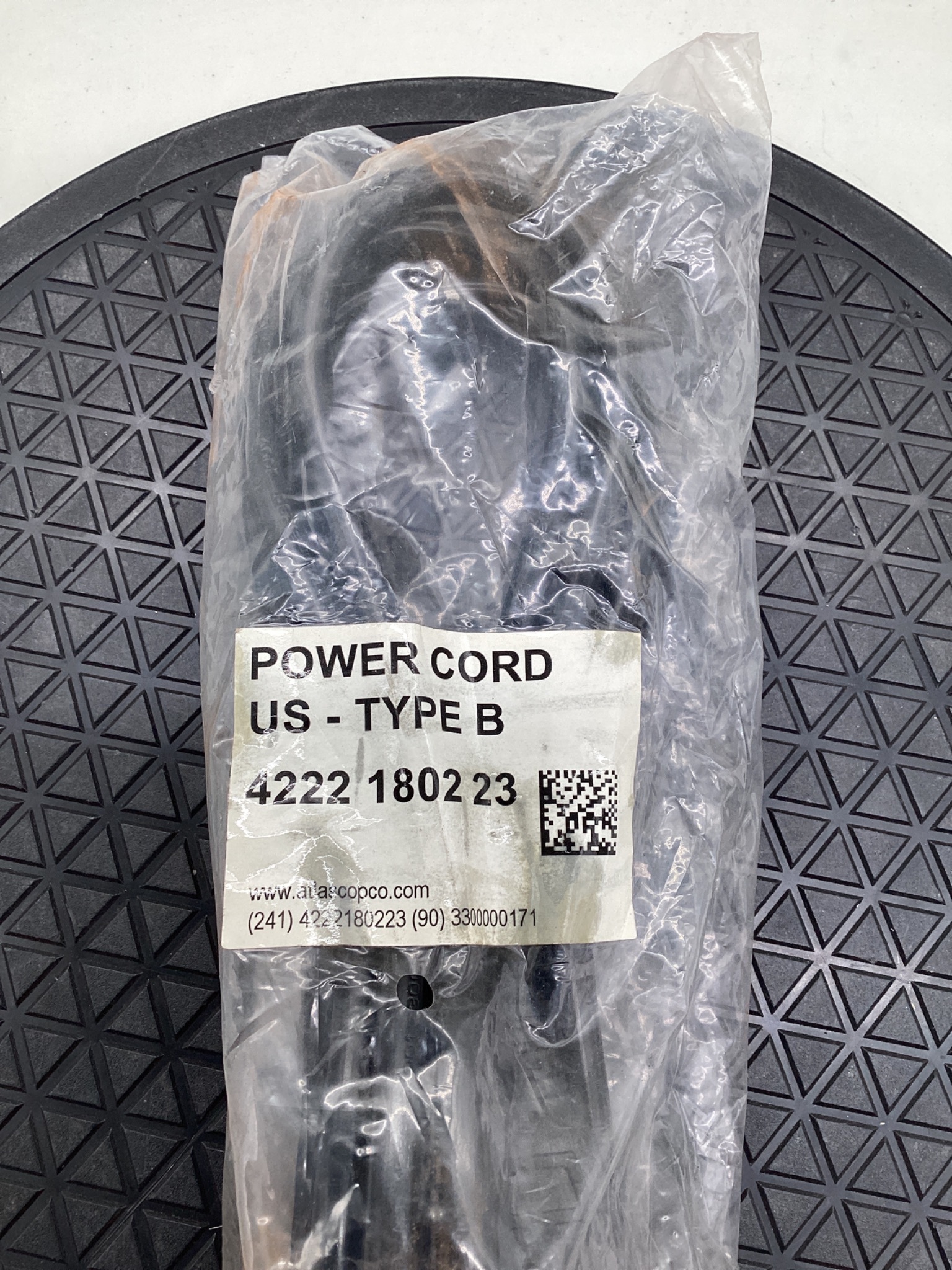 Atlas Copco 4222 1802 23 US Type B Power Cord NEW 1