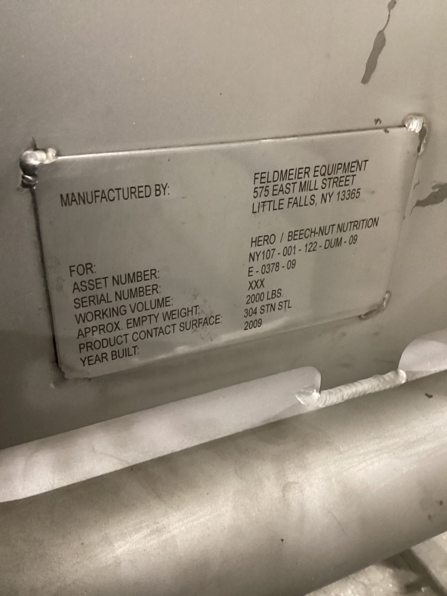 Feldmeier NY107-001-122-DUM-09 2000 lb Stainless Steel Dumper USED 4
