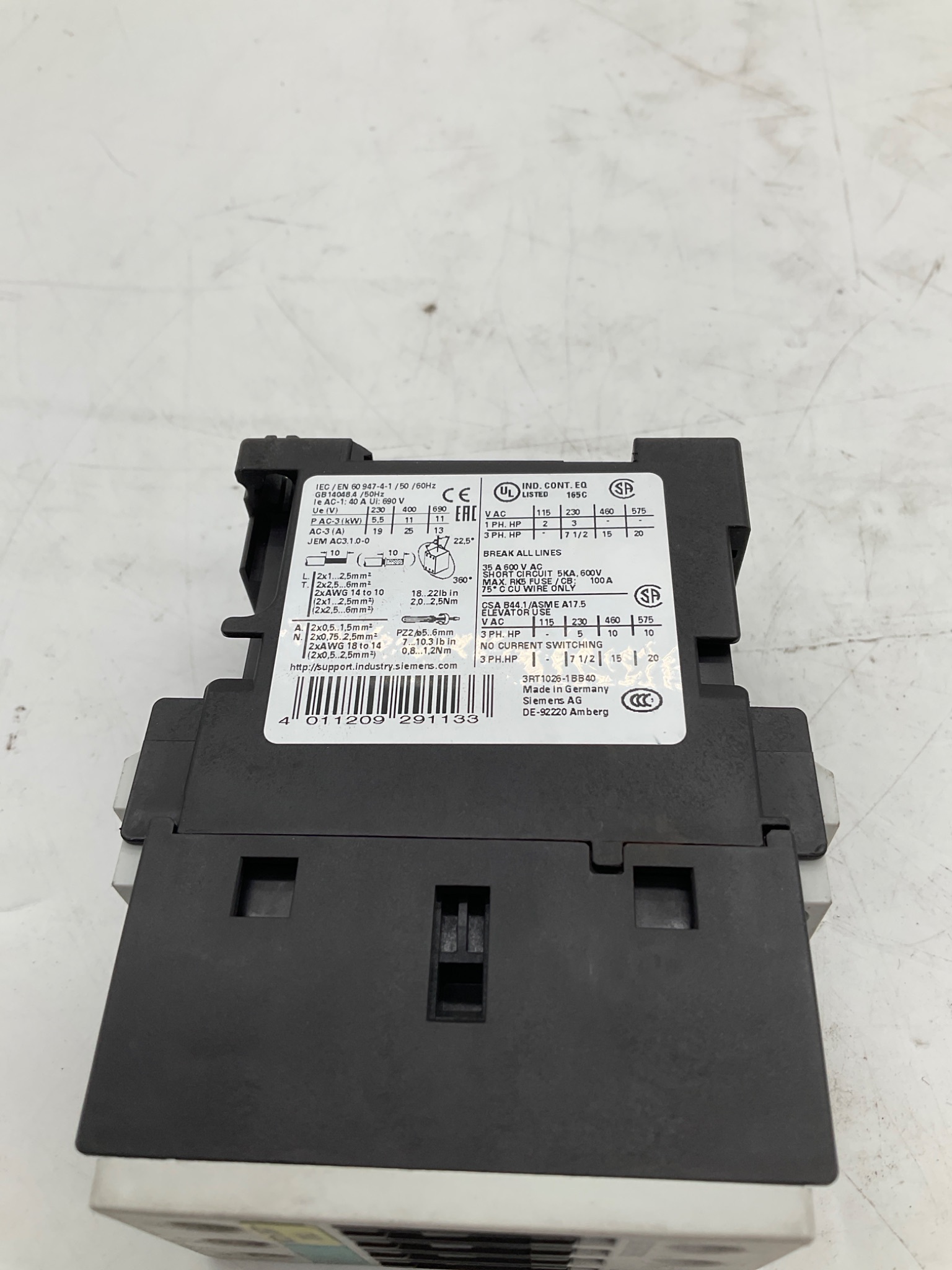 Siemens 3RT1026-1BB40 SIRIUS 3-Pole Contactor USED 4