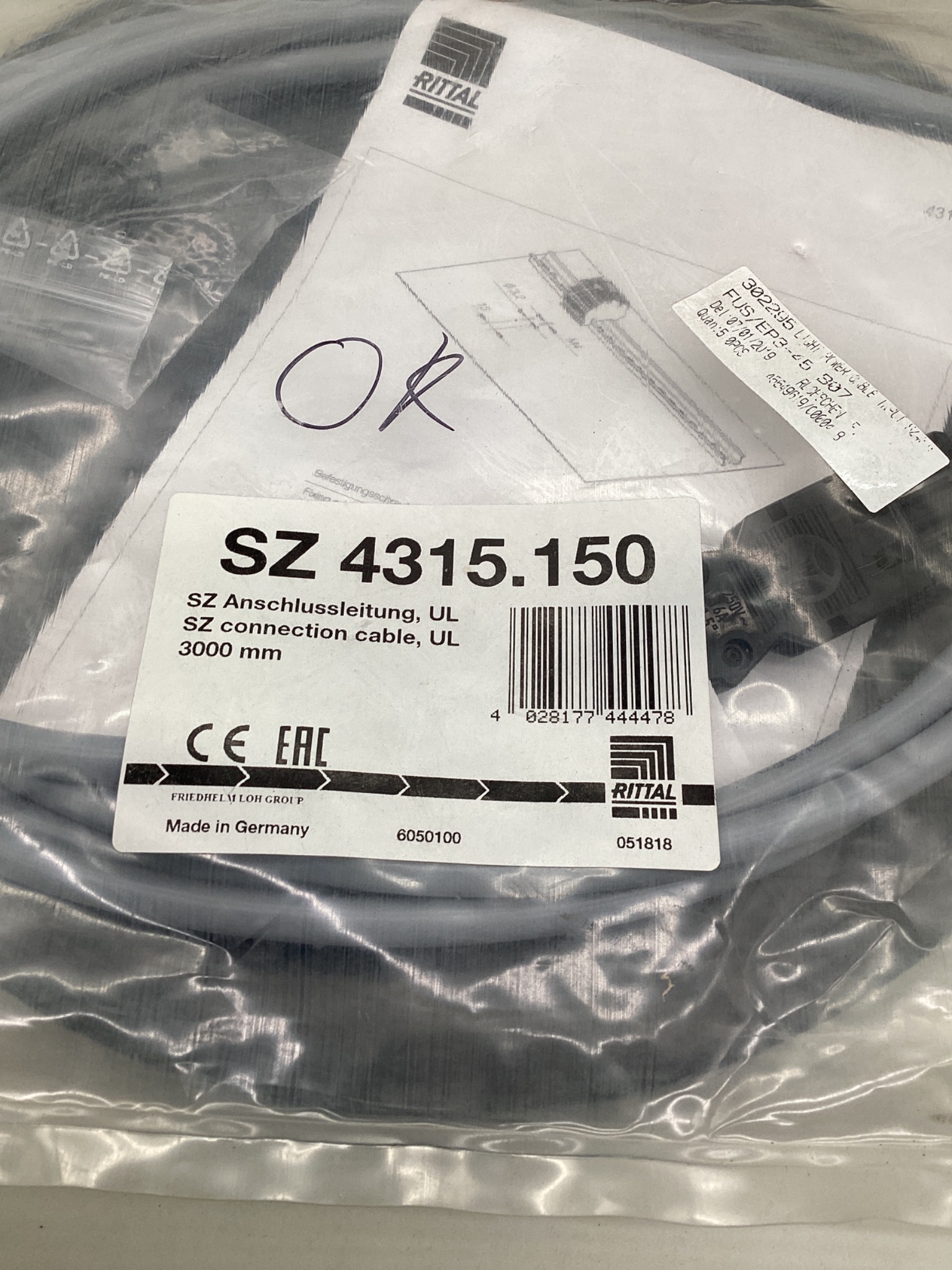RITTAL SZ 4315.150 Connection Cable 3M NEW 1