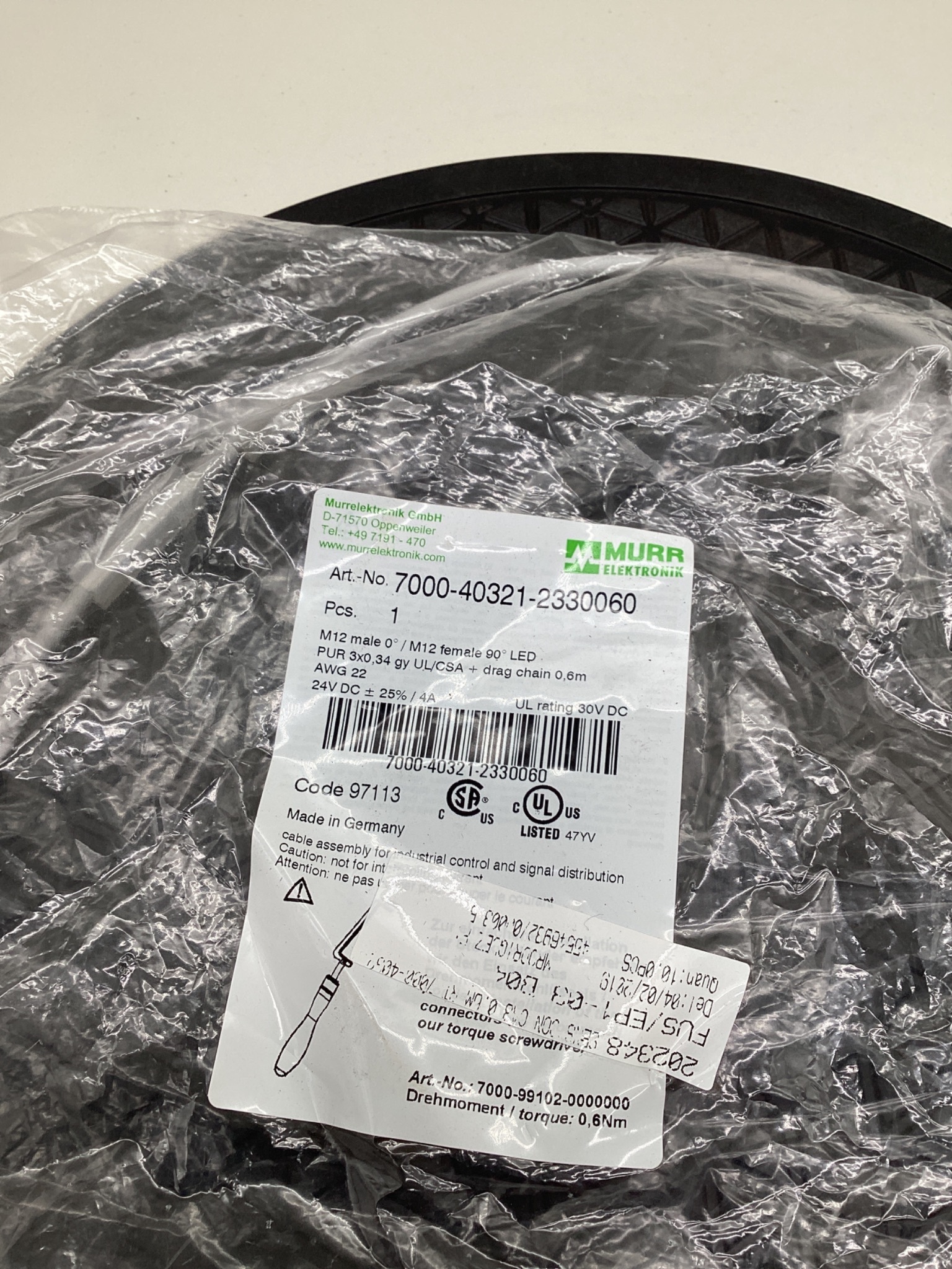 MURR ELEKTRONIK 7000-40321-2330060 M12 LED Sensor Actuator Cordset 0.6M NEW 1