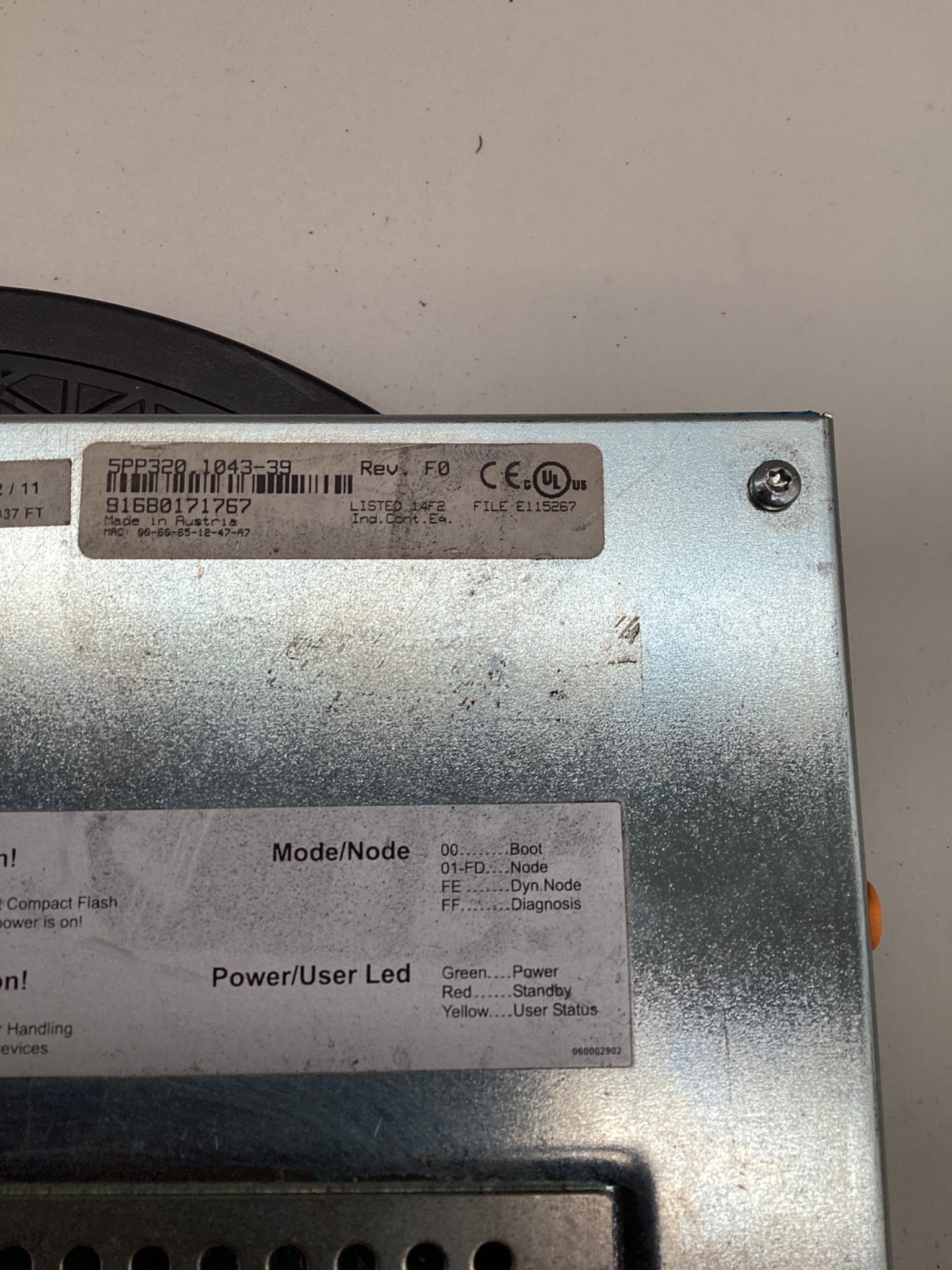 B&R 5PP320.1043-39 Power Panel PP320 10.4" Touchscreen HMI FOR PARTS / NOT WORKING 1