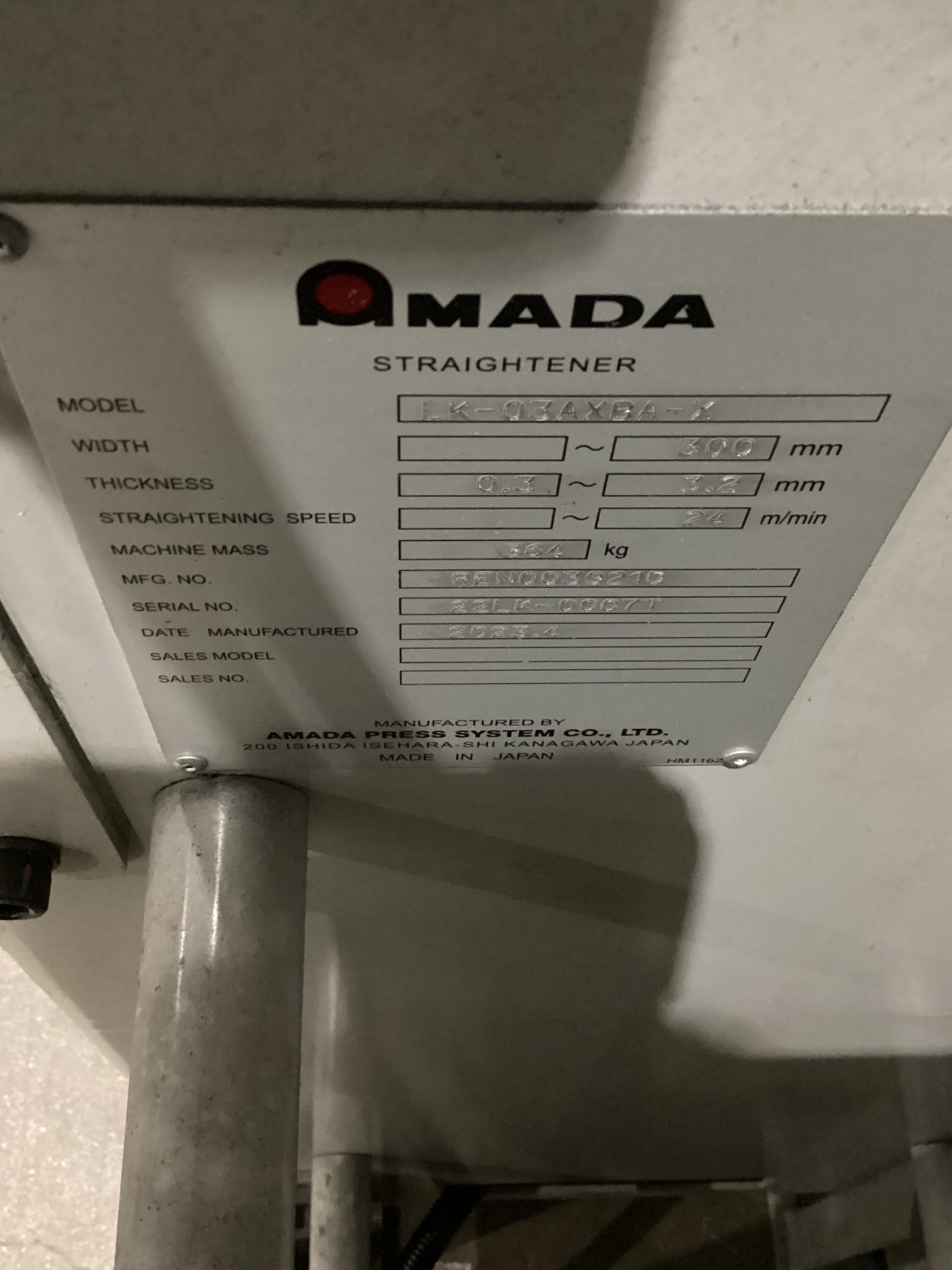 AMADA LK-03AXBA-X Coil Straightener USED 2