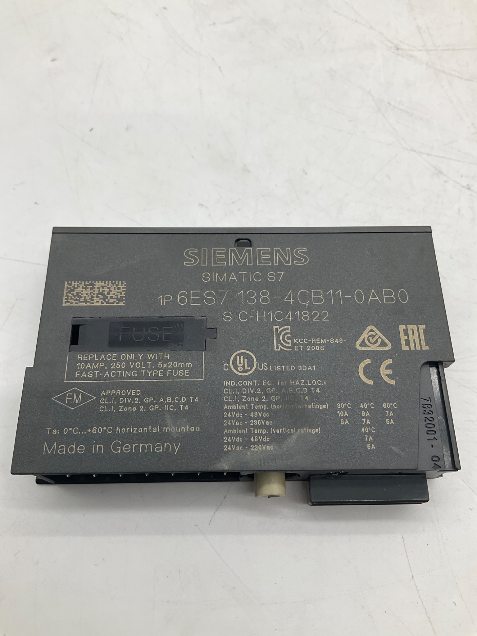 SIEMENS 6ES7138-4CB11-0AB0 SIMATIC ET 200S PM-E Power Module USED 3