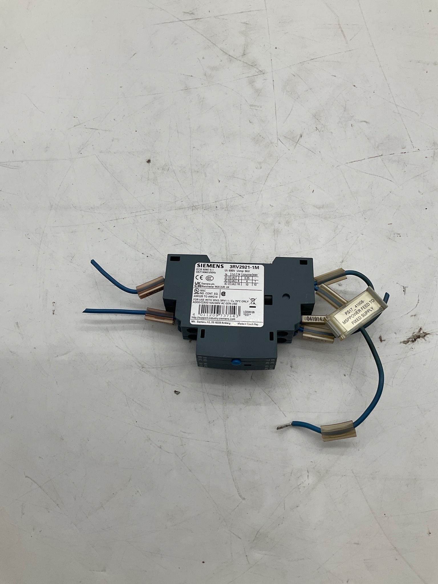 SIEMENS 3RV2921-1M Auxiliary Switch Block 2NO 2NC USED 4