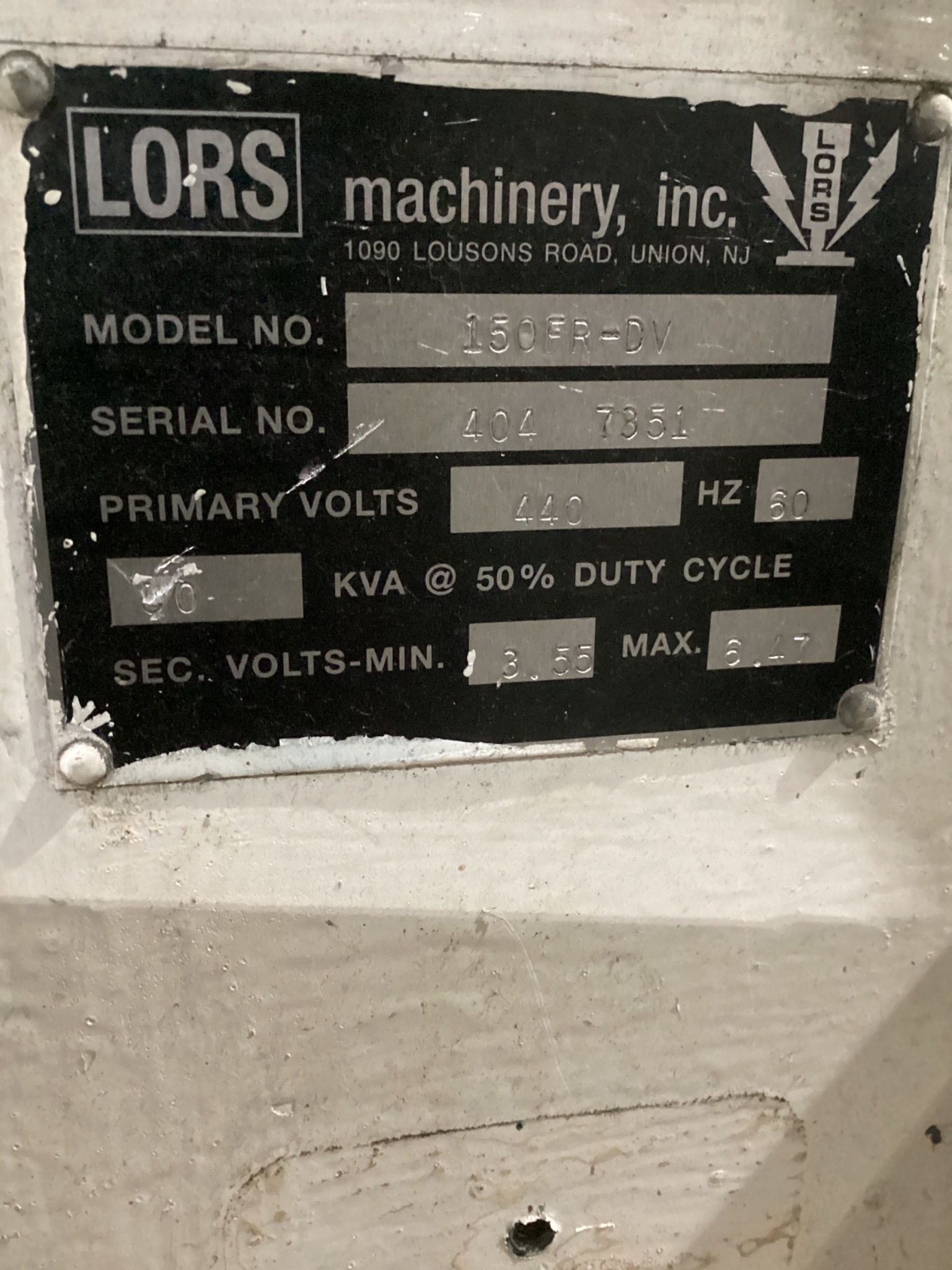 LORS MACHINERY 150FR-DV Resistance Butt Welder USED 1