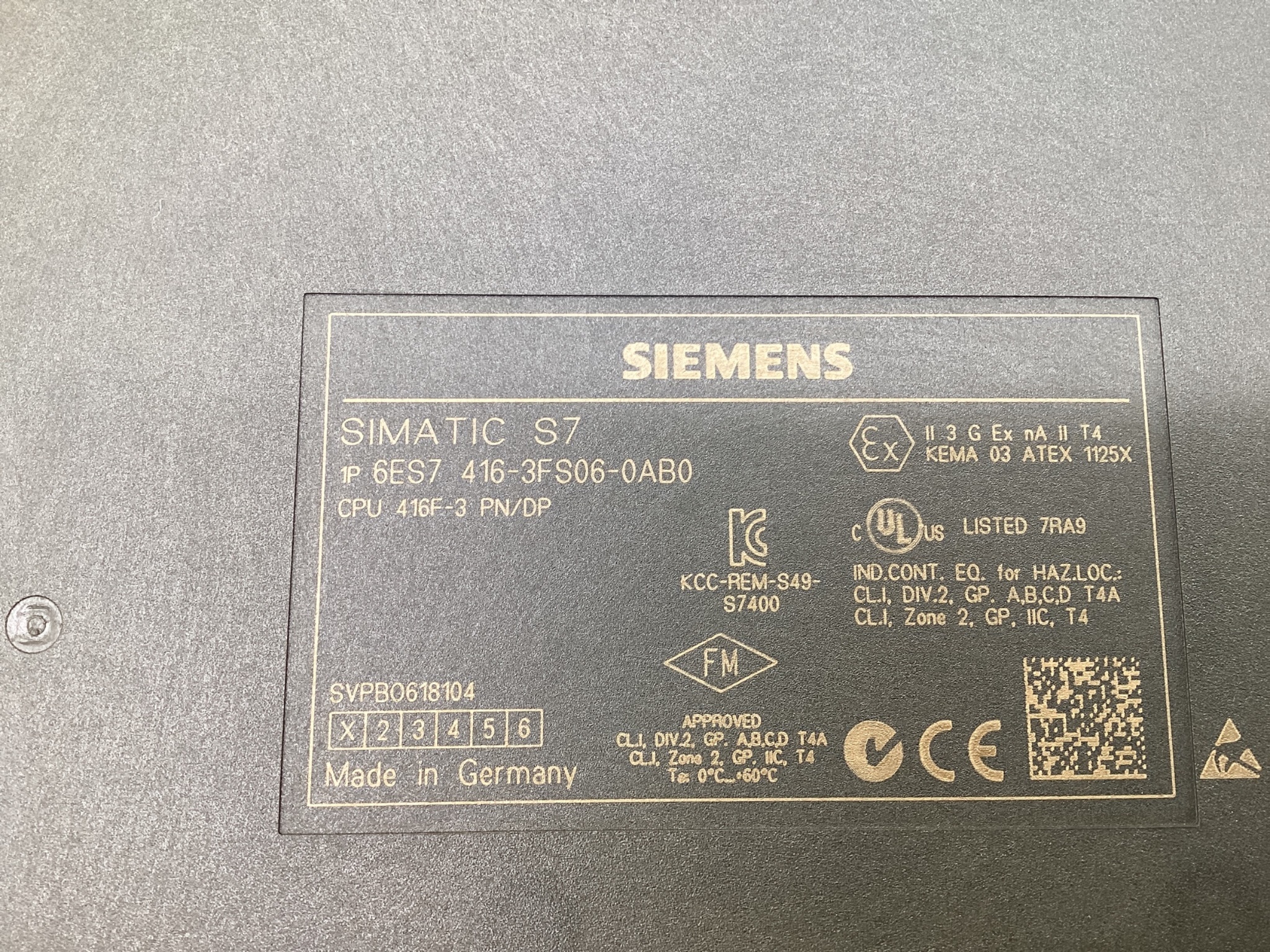 SIEMENS 6ES7416-3FS06-0AB0 SIMATIC S7-400 CPU 416F-3 PN/DP Safety PLC Processor USED 3