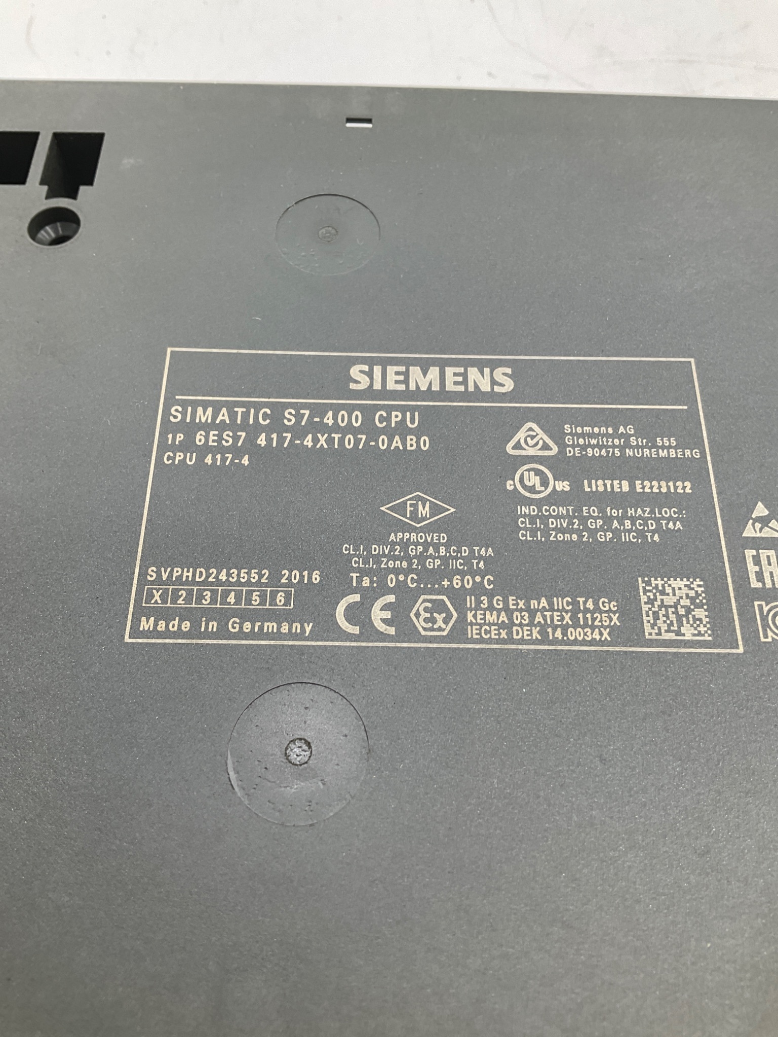 SIEMENS 6ES7417-4XT07-0AB0 SIMATIC S7-400 CPU 417-4 PLC Processor USED 3